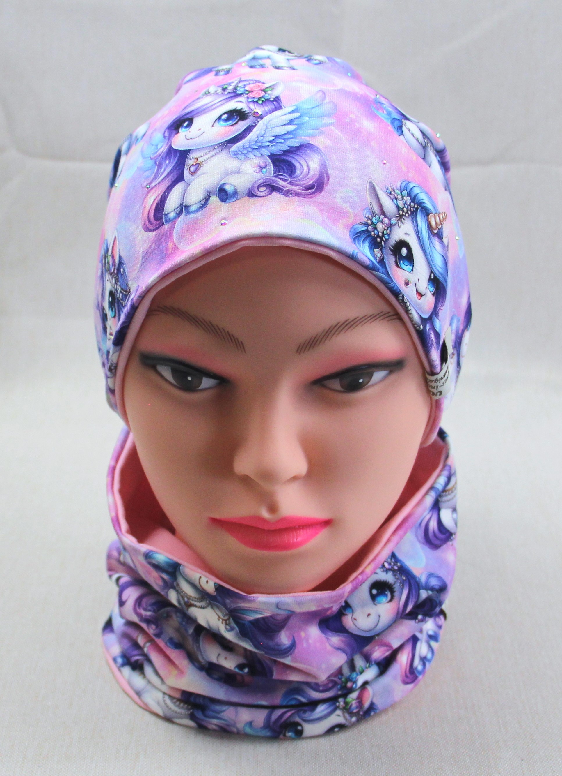 Glitzer-Beanie-Set, Einhorn mit Strasssteine