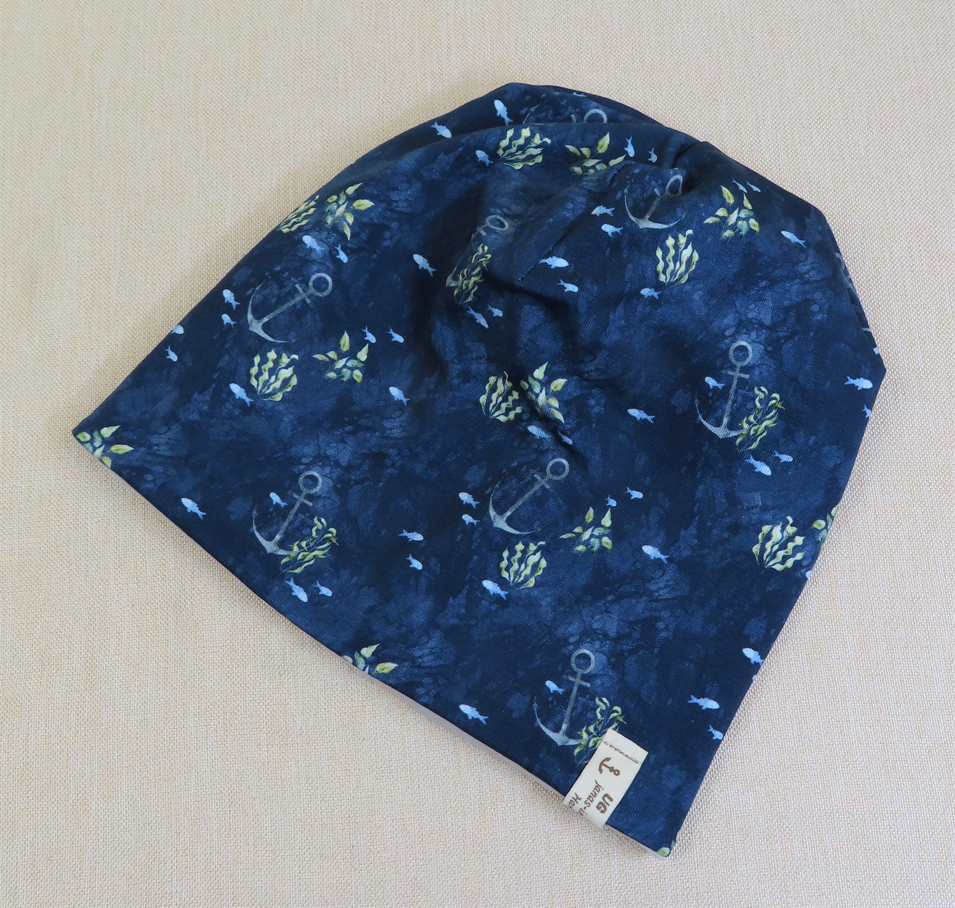 Beanie-Set, Anker mit Fischen und Algen, maritim