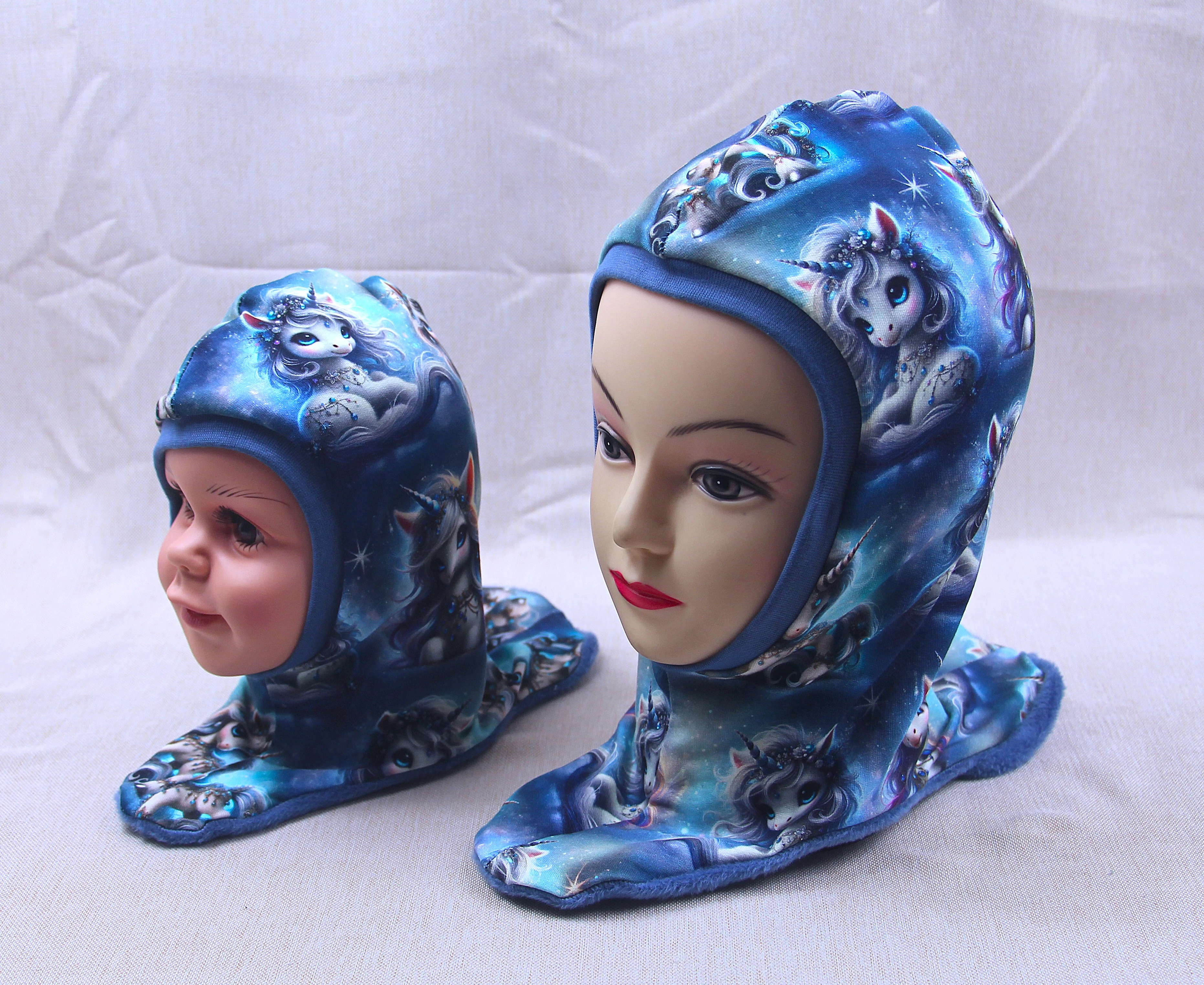 Schlupfmütze, Einhorn, blau, Wintermütze