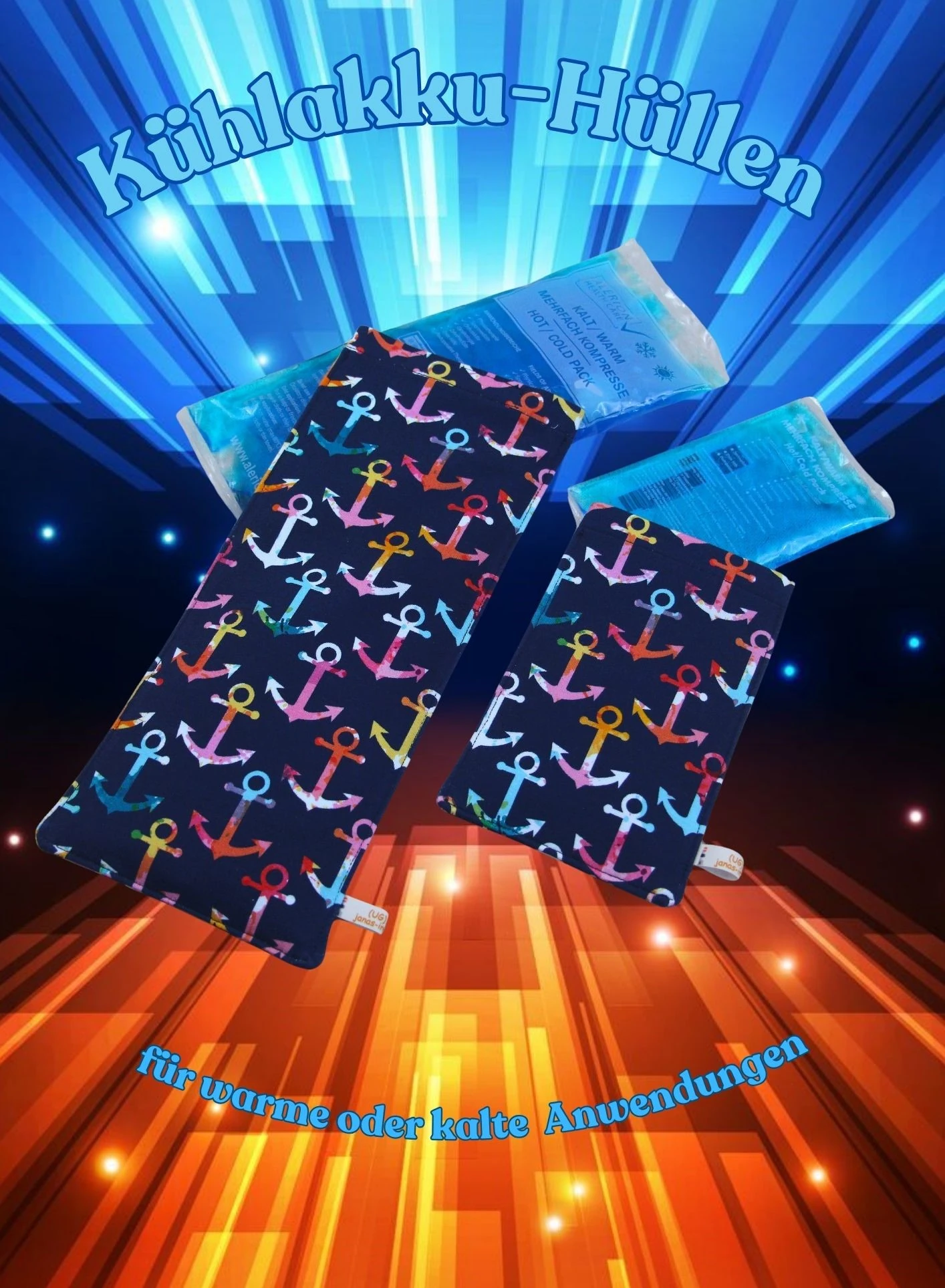 Schutzhülle für Kühl Akku, Anker, Regenbogen, 2 Größen