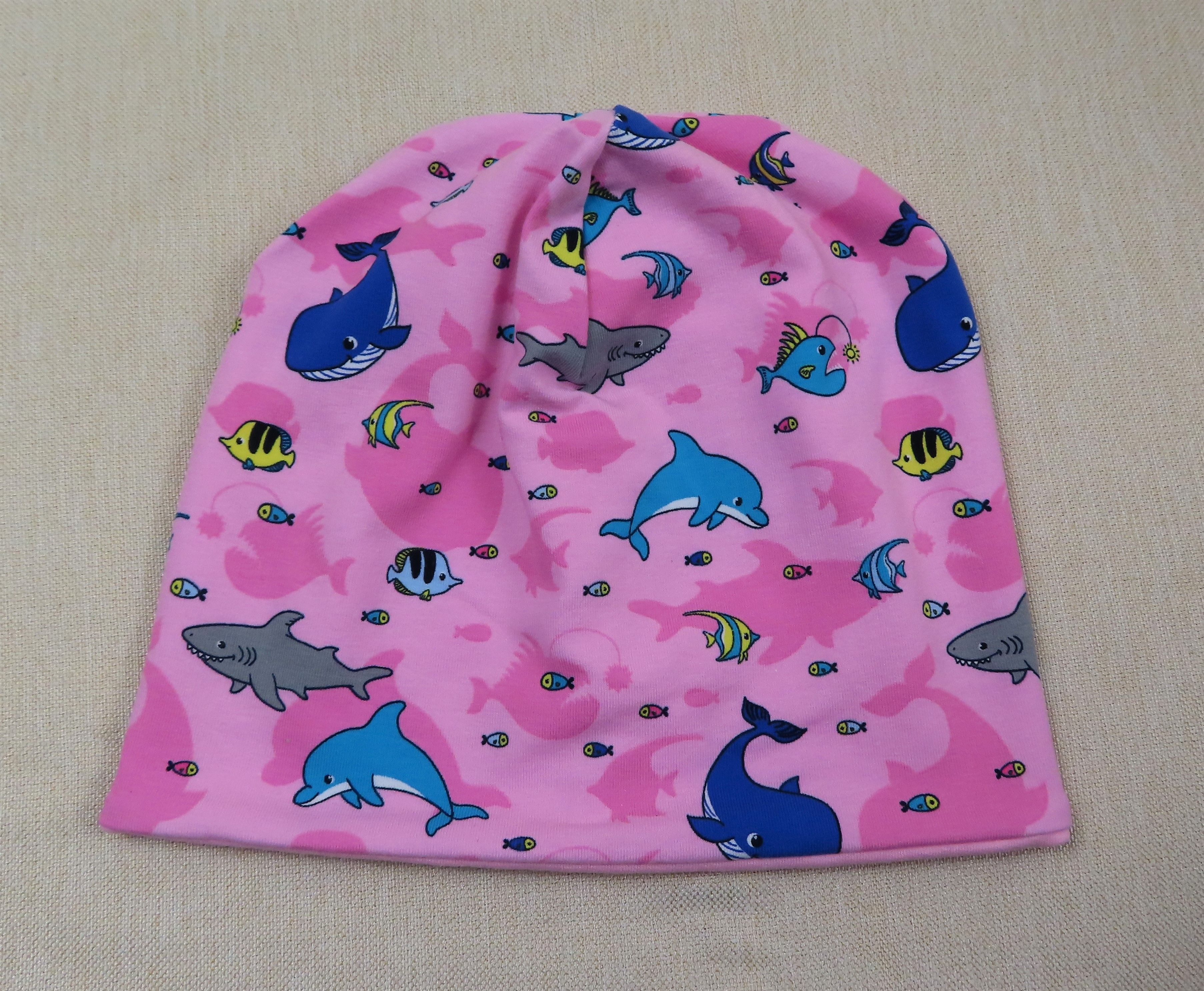 Beanie Mütze, Fische, rosa
