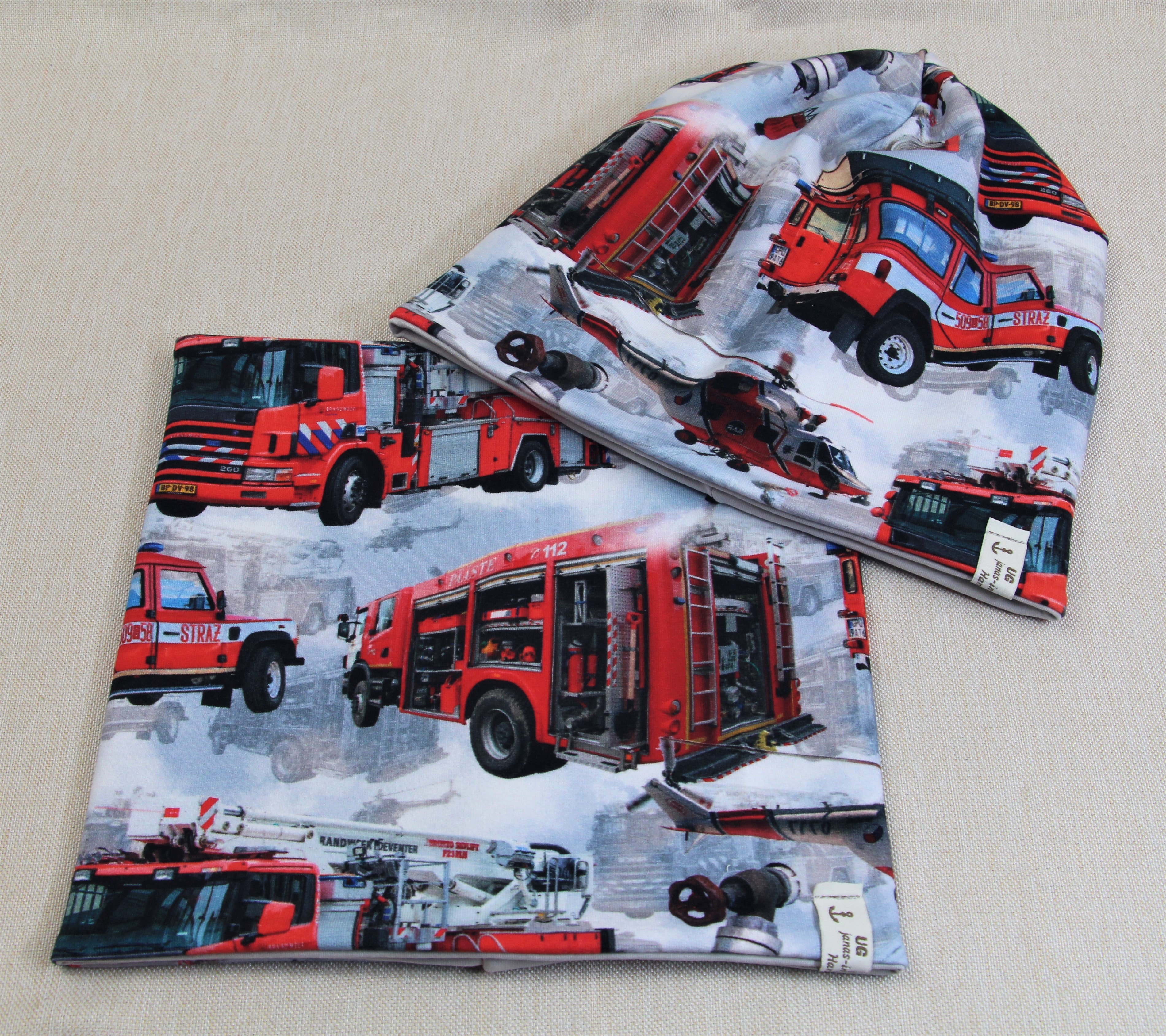Beanie-Set, Rettungsfahrzeuge, Hubschrauber, Krankenwagen, Feuerwehr
