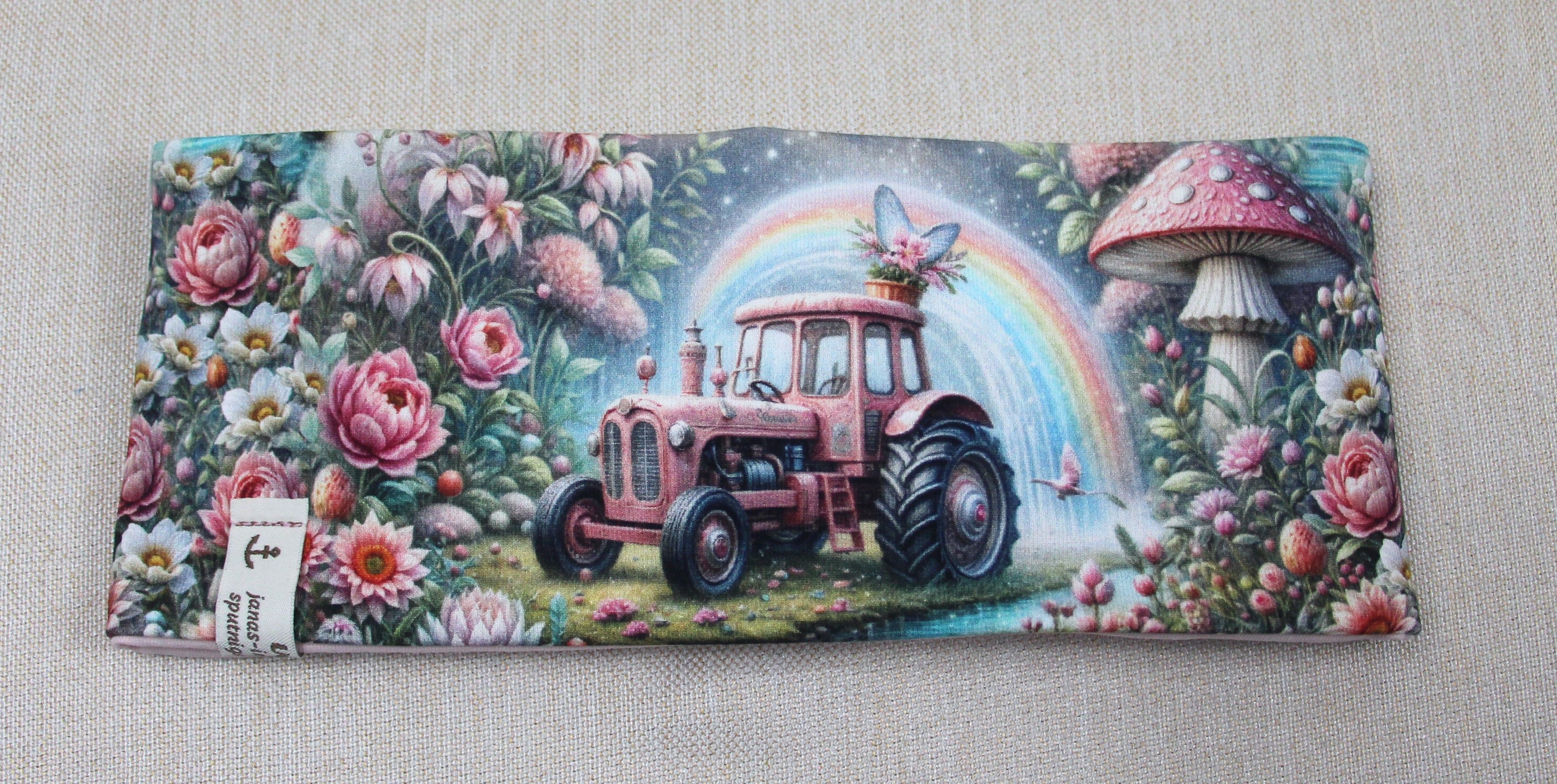 Stirnband-Set, rosa Traktor im Regenbogen
