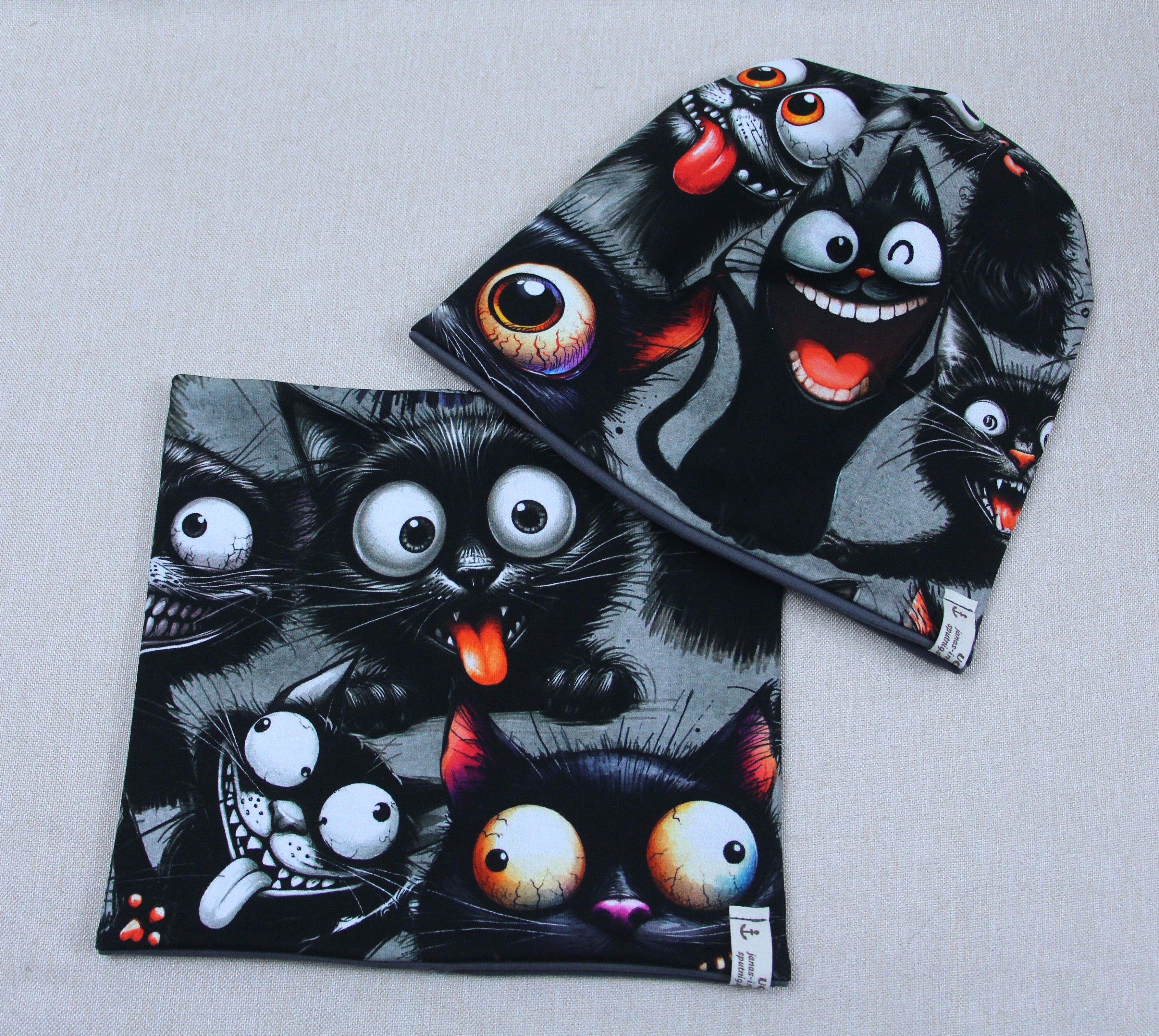 Beanie-Set, verdrehte Katzen