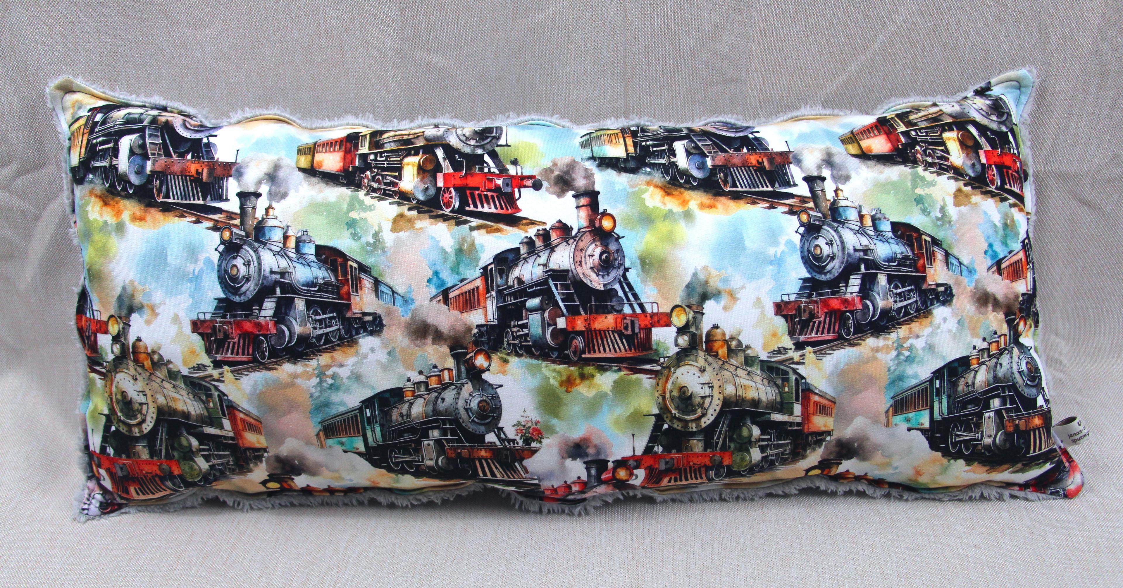 Kuschelkissen, Lokomotive, grau, 60x30cm