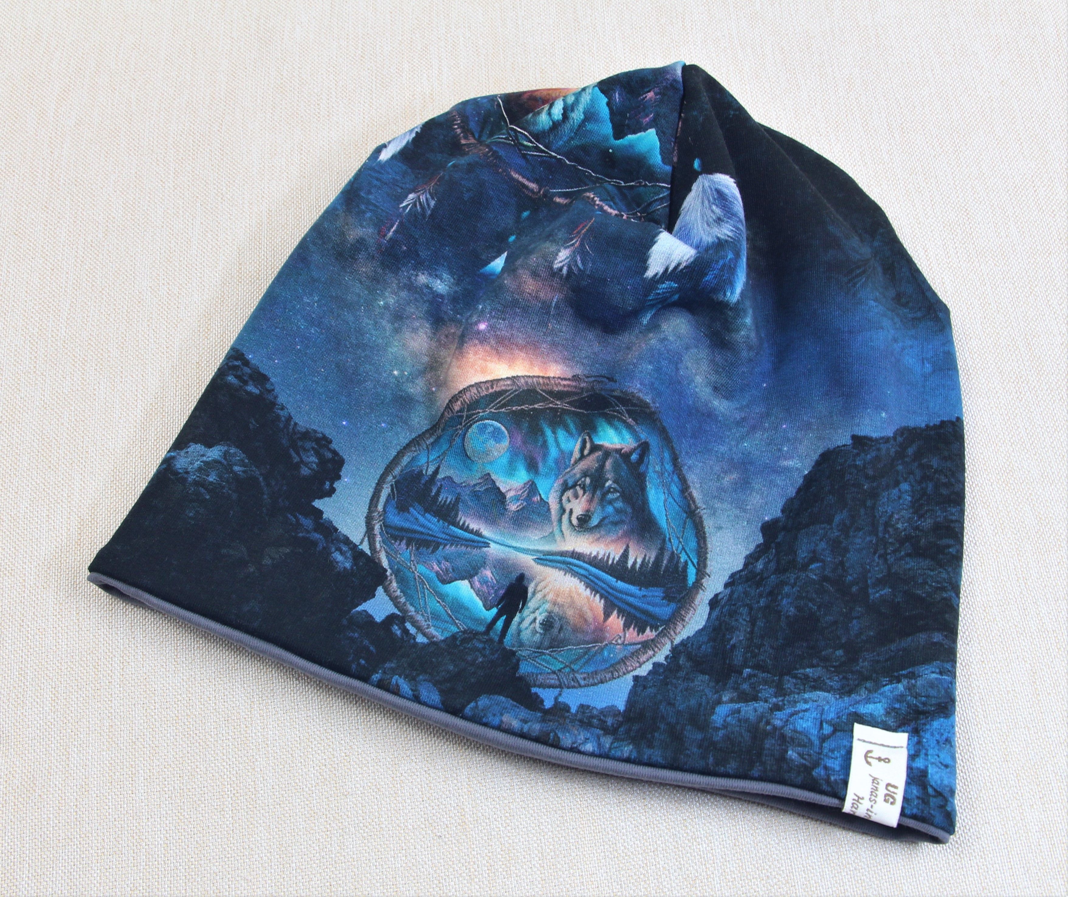 Beanie-Set, Chemomütze, Wolf im Traumfänger
