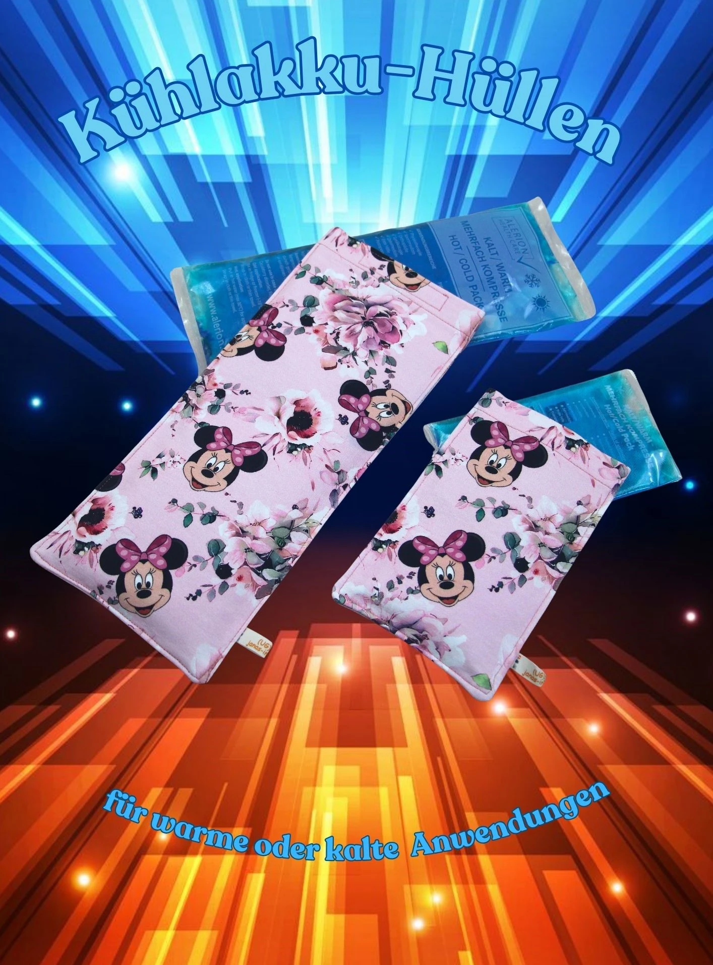 Schutzhülle für Kühl Akku, Maus mit rosa Schleife, 2 Größen