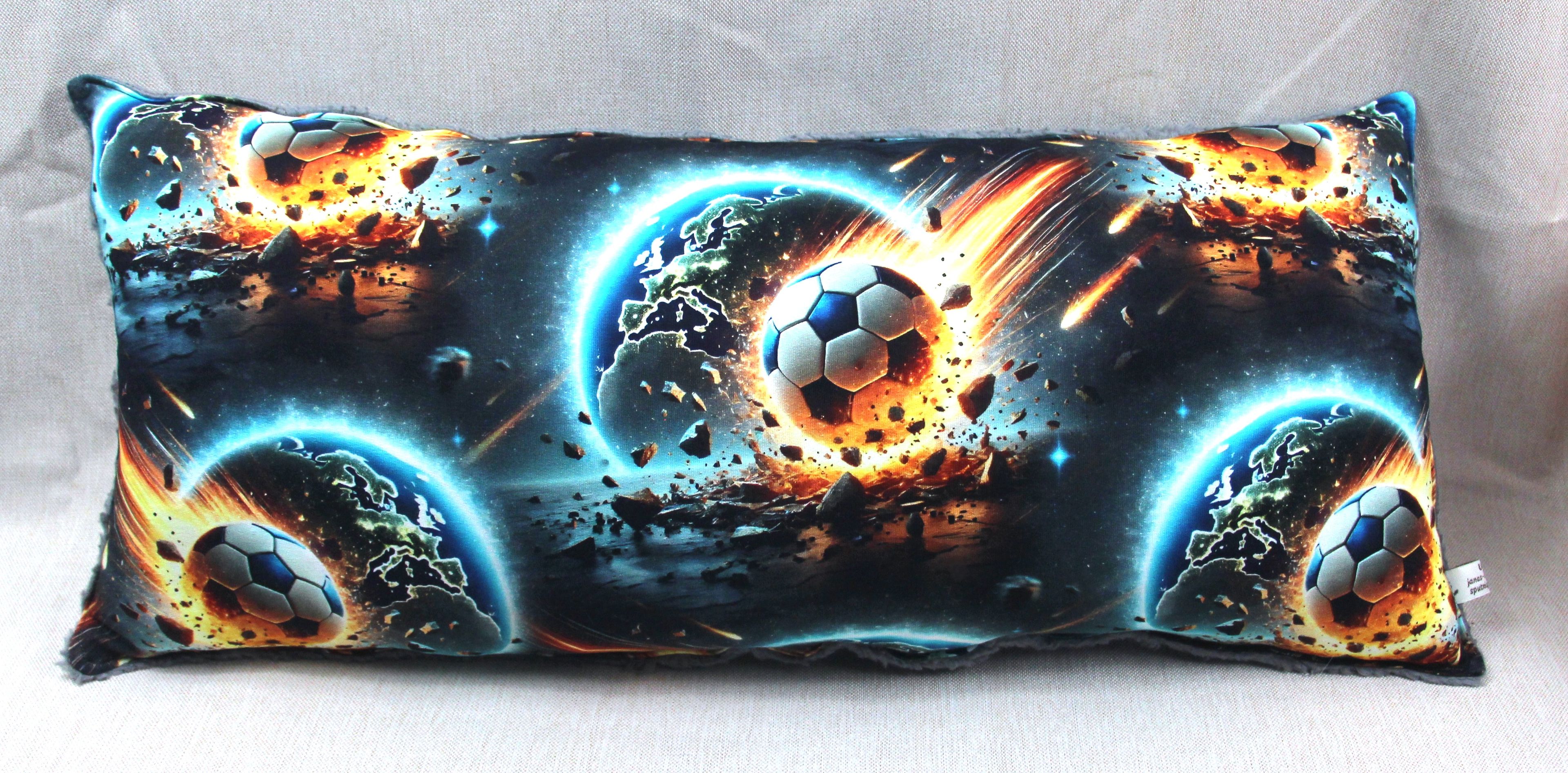 Kuschelkissen, Fußball bunt, dunkelgrau, 60x30cm