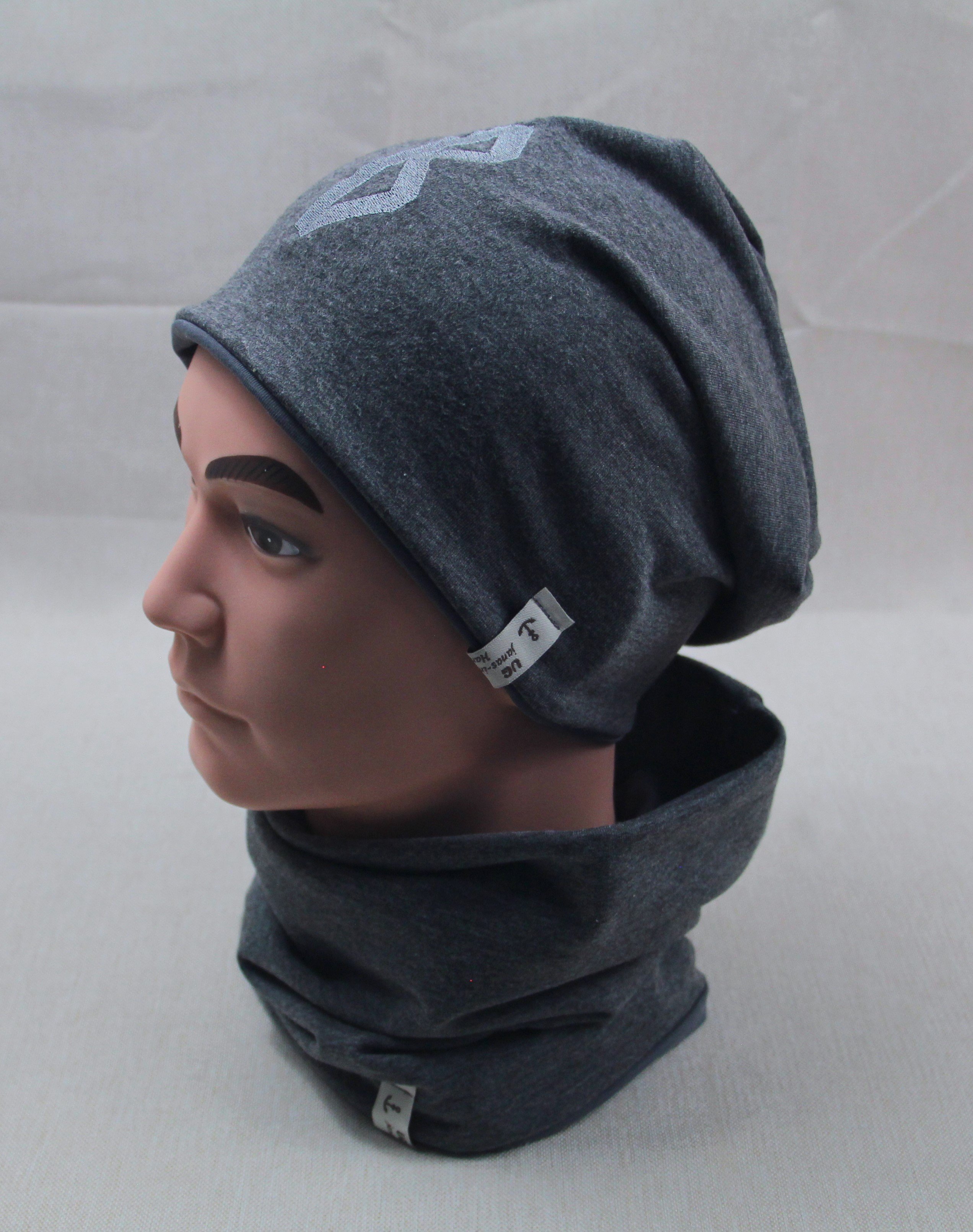 Beanie-Set, Chemomütze, Rune "Berkana", eigenes Stickmotiv