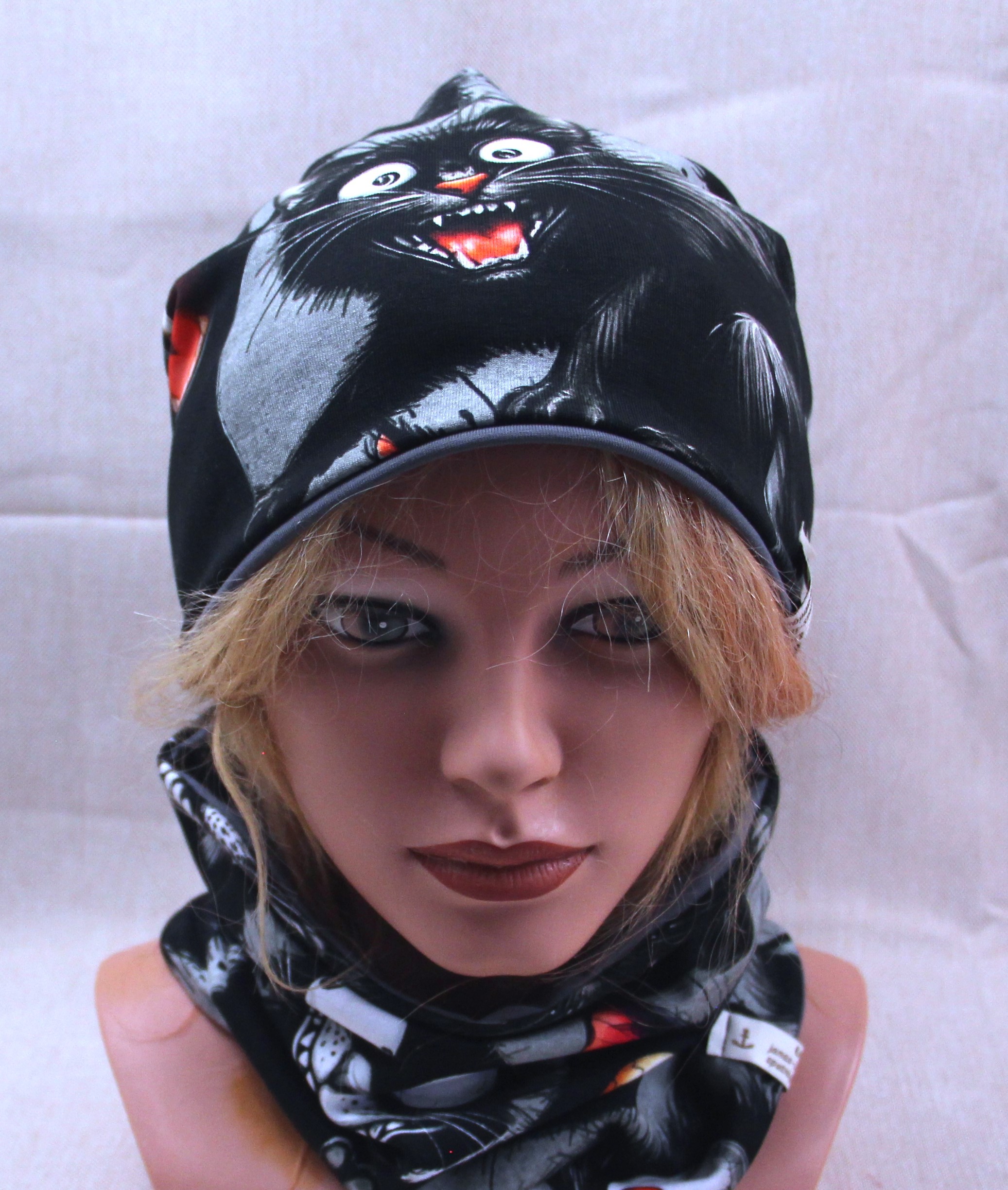 Beanie-Set, Chemomütze, verdrehte Katzen