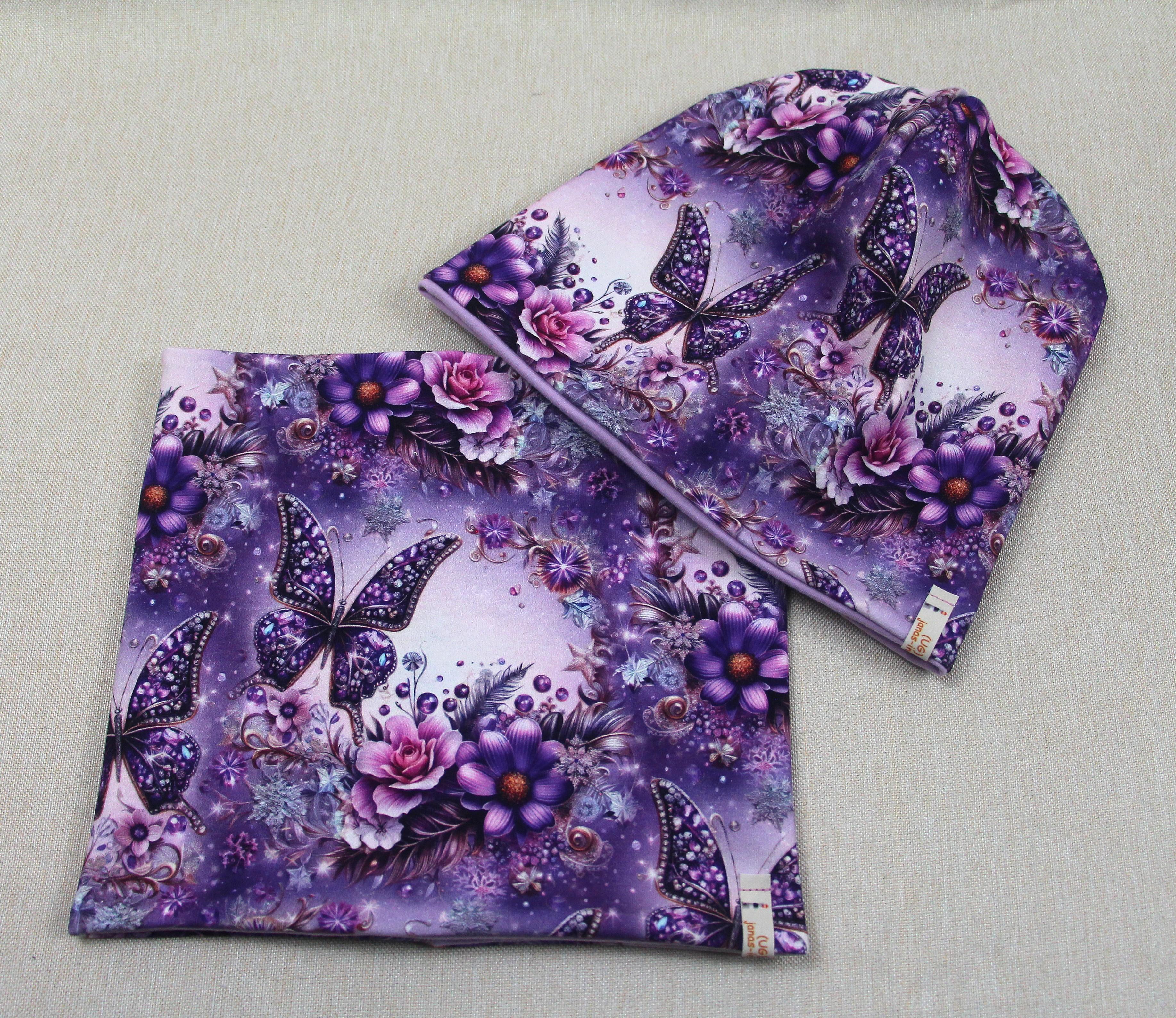 Beanie-Set, Schmetterling, lila