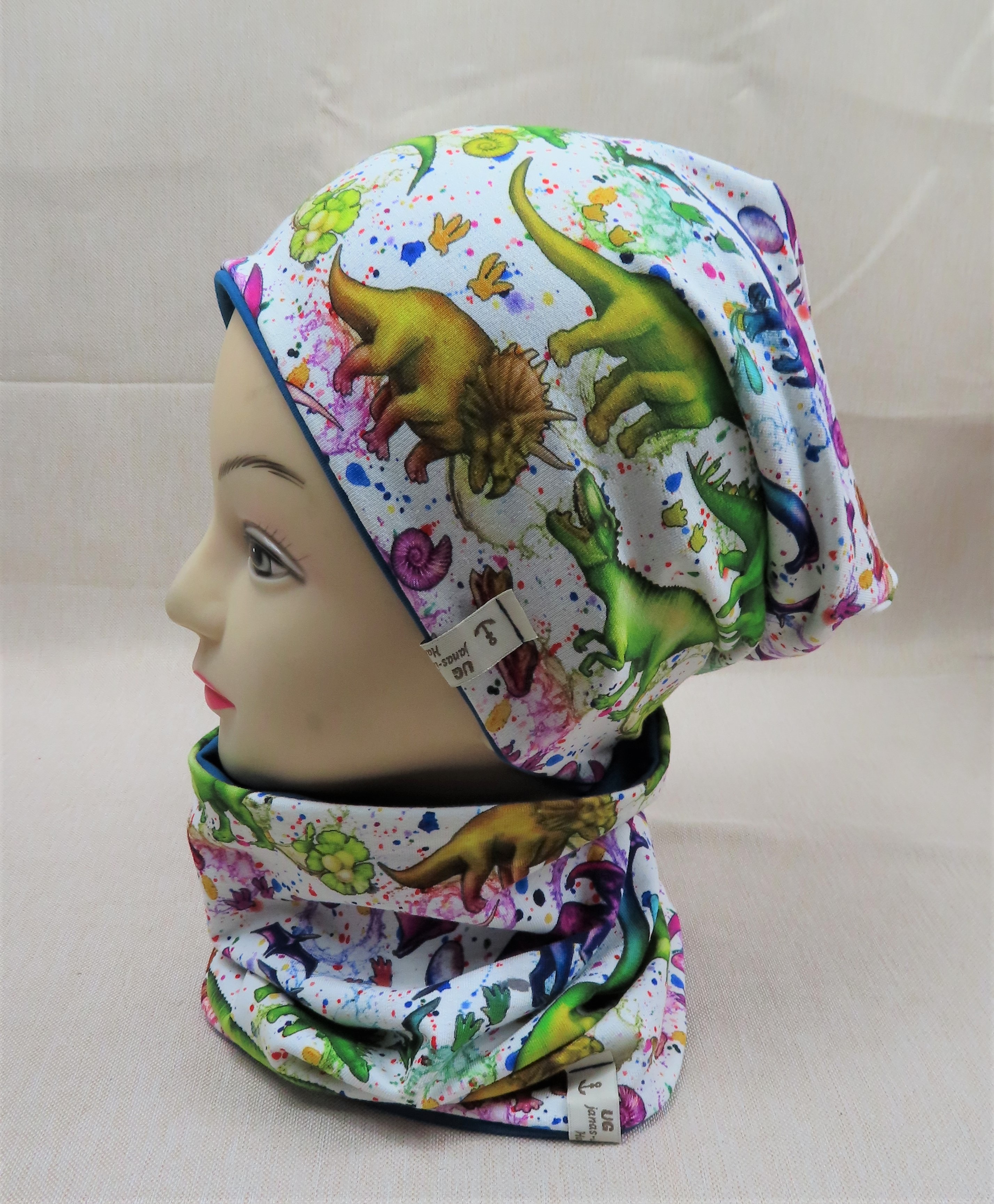 Beanie-Set, Regenbogen-Dinos