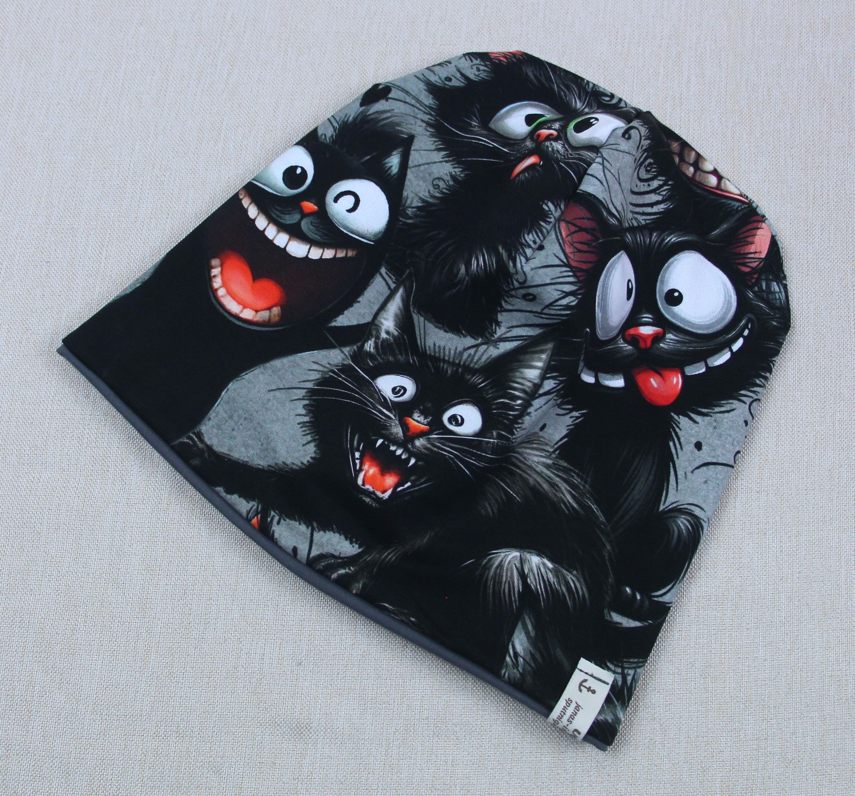 Beanie-Set, Chemomütze, verdrehte Katzen