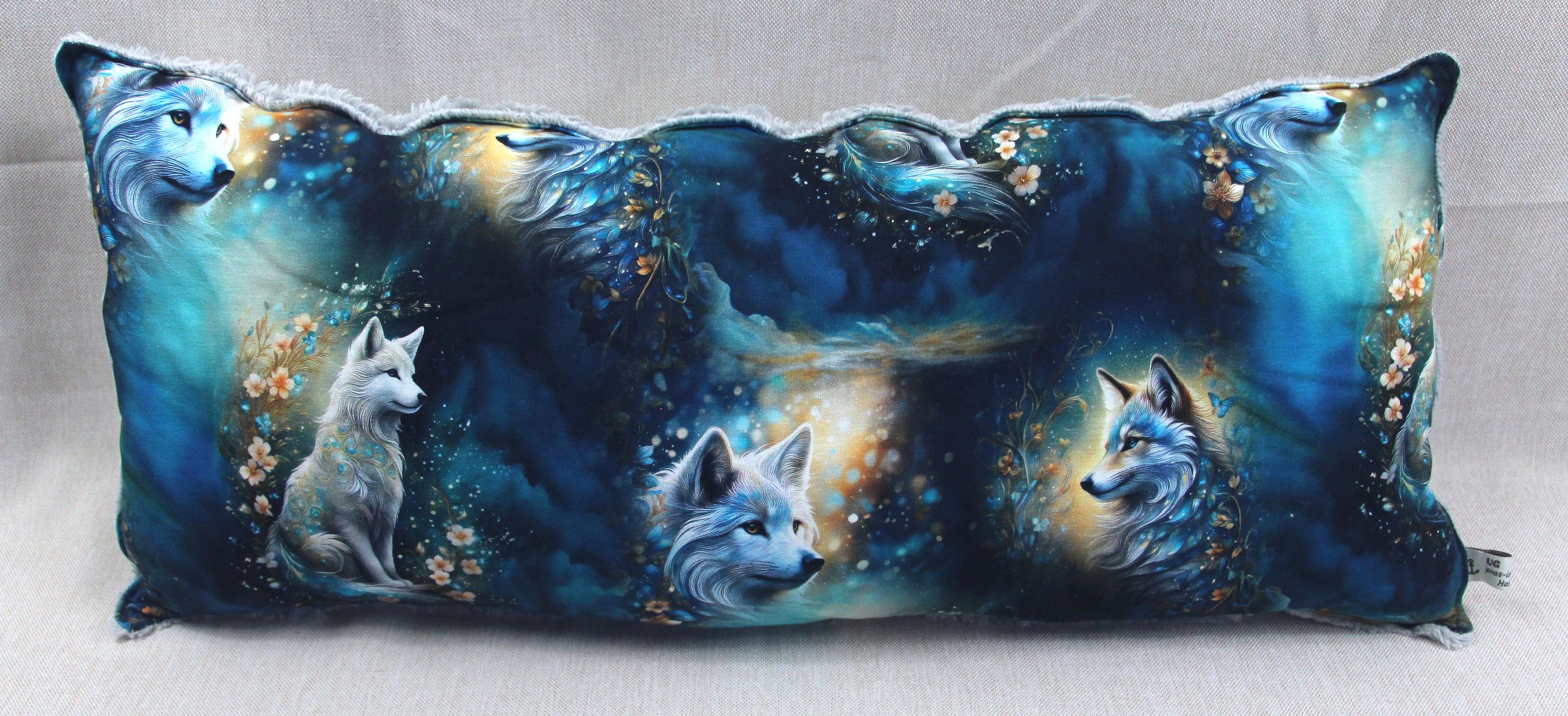 Kuschelkissen, Wolf und Fuchs, grau, 60x30cm