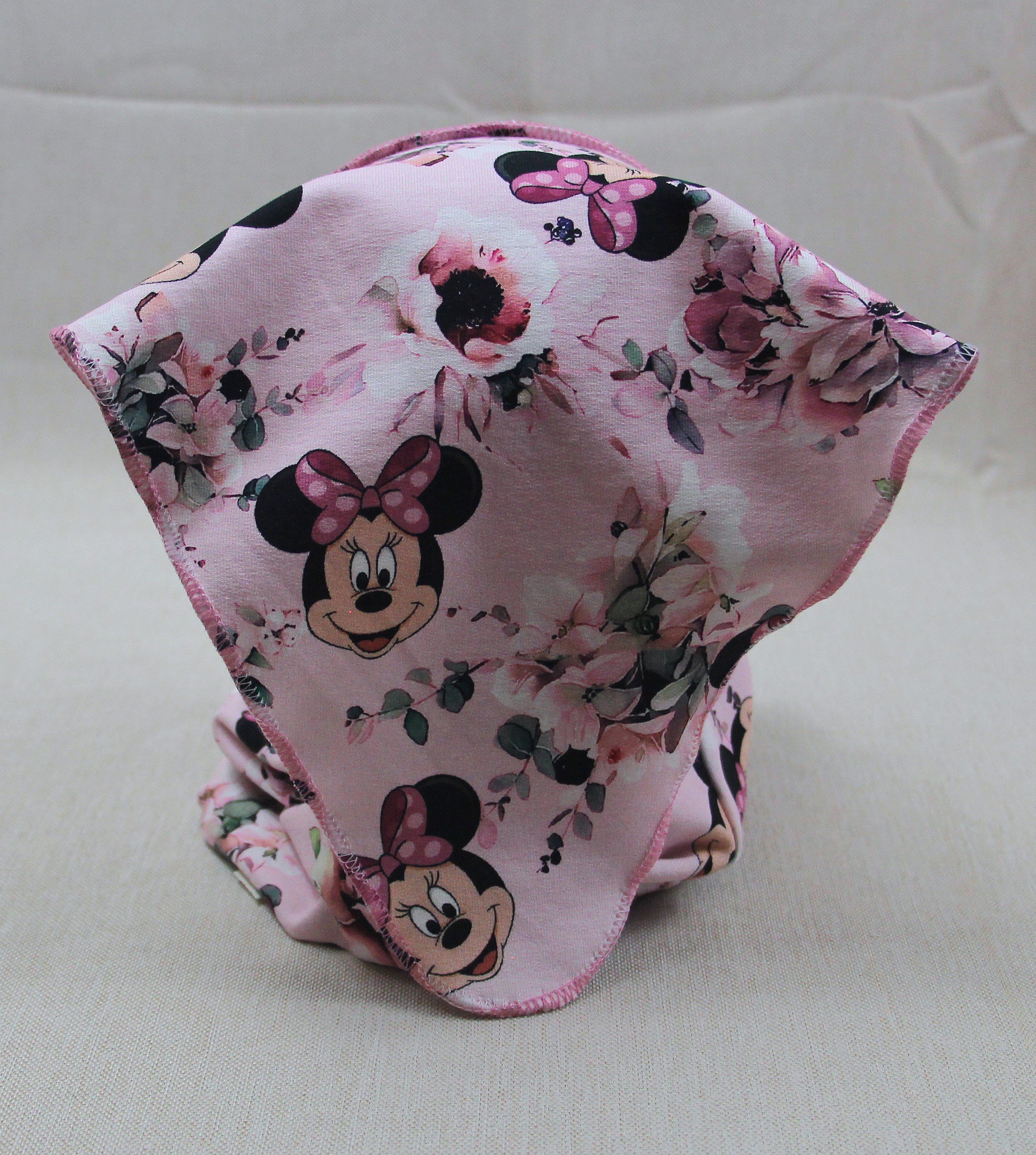 Kopftuch, Maus mit rosa Schleife, wahlweise mit Loopschal und Scrunchie