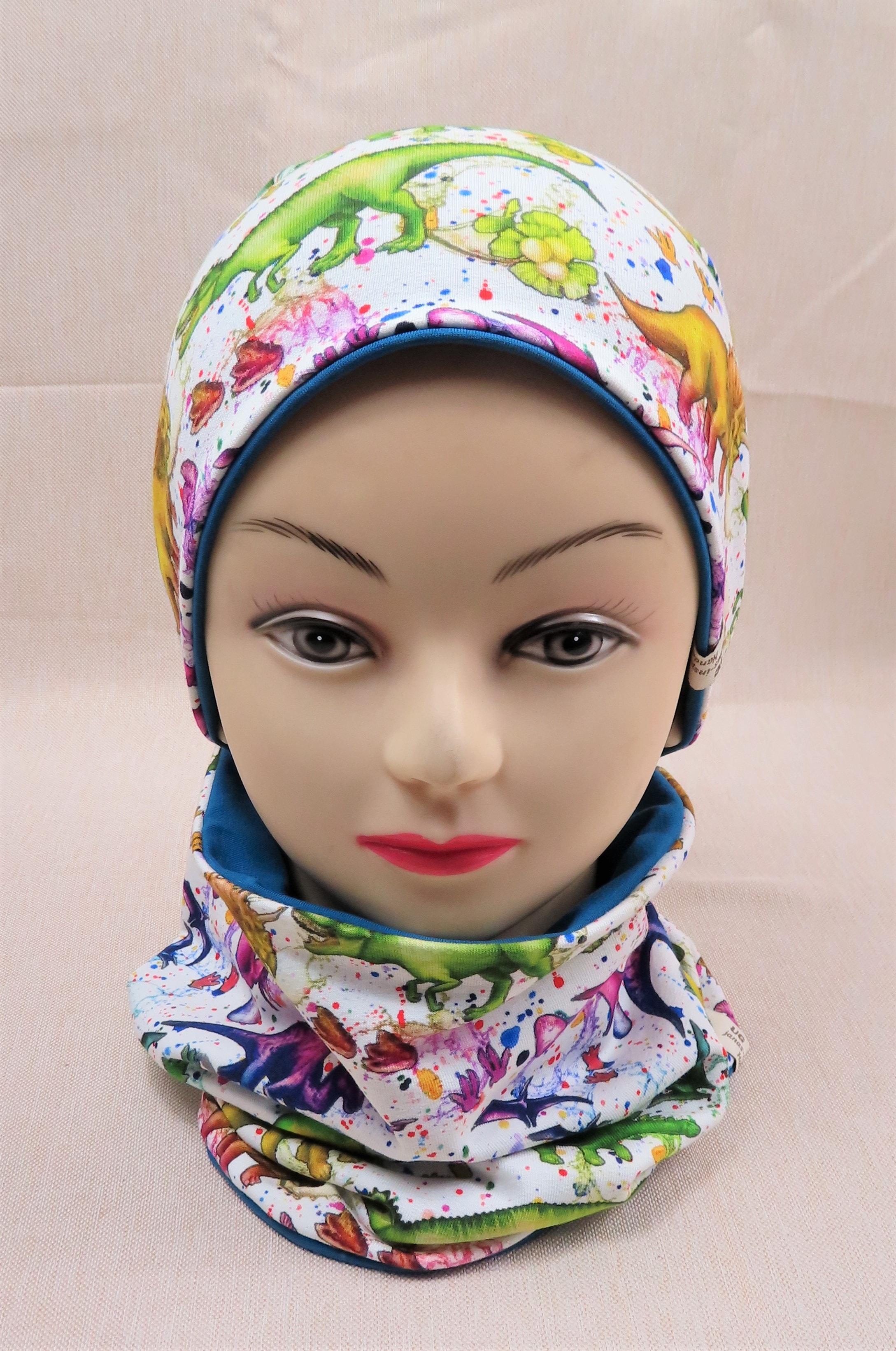 Beanie-Set, Regenbogen-Dinos