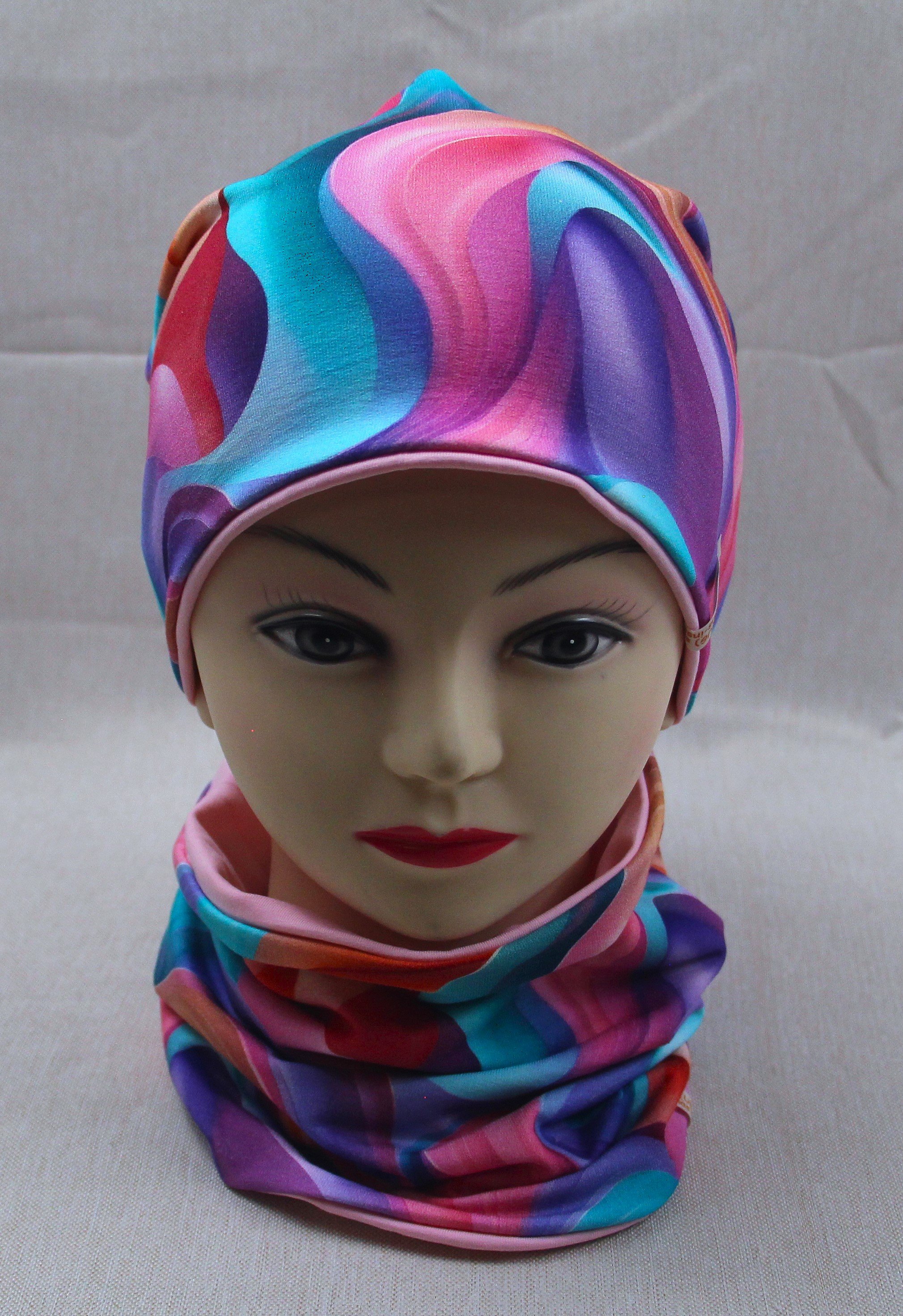 Beanie-Set, Regenbogen-Wellen
