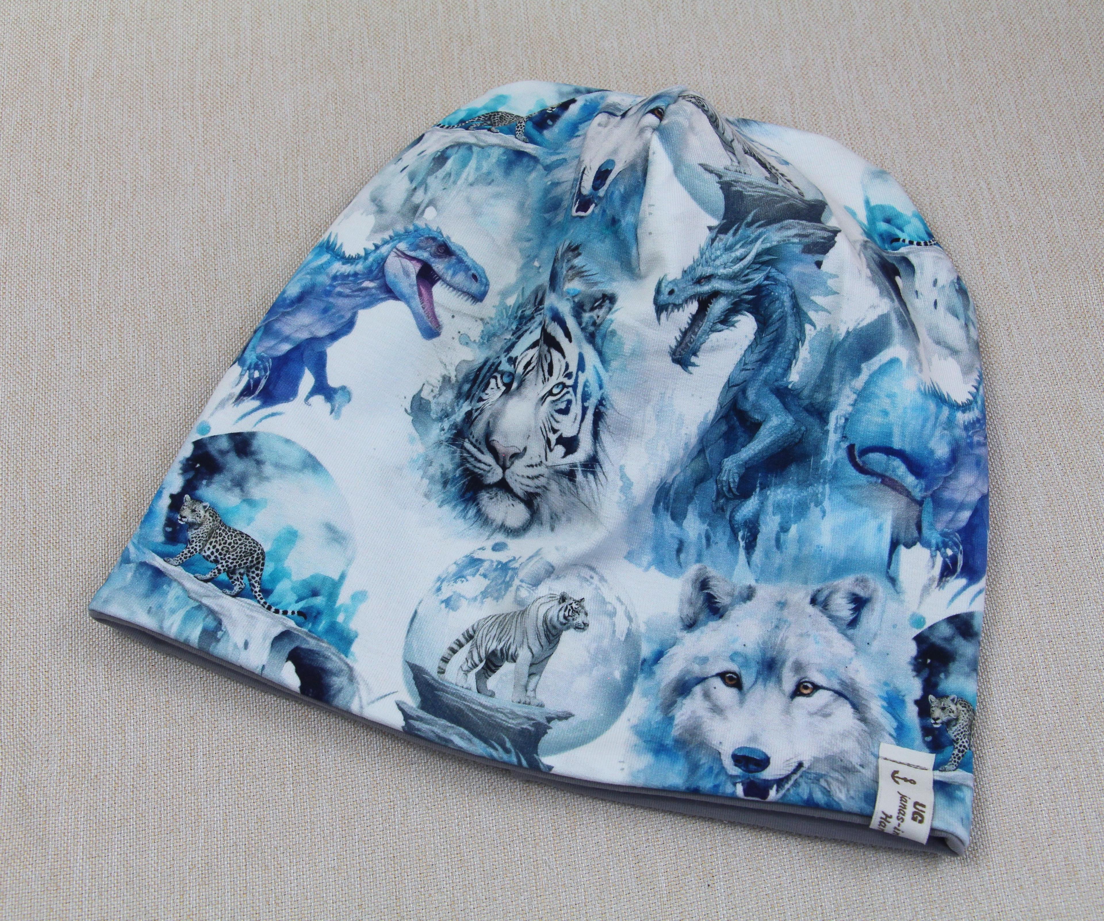 Beanie-Set, Drache mit Tiger mit Gepard mit Dino mit Wolf