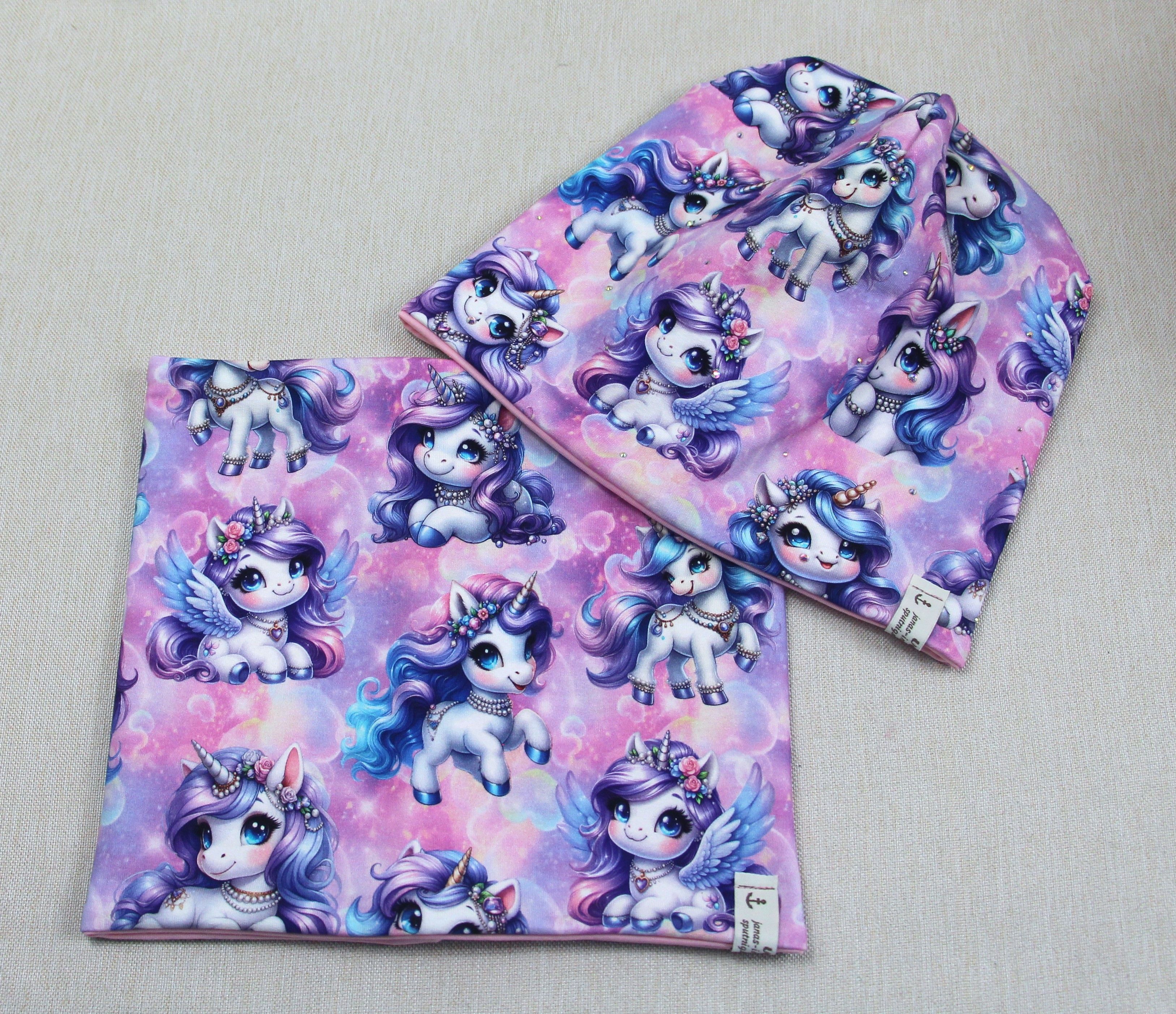 Glitzer-Beanie-Set, Einhorn mit Strasssteine