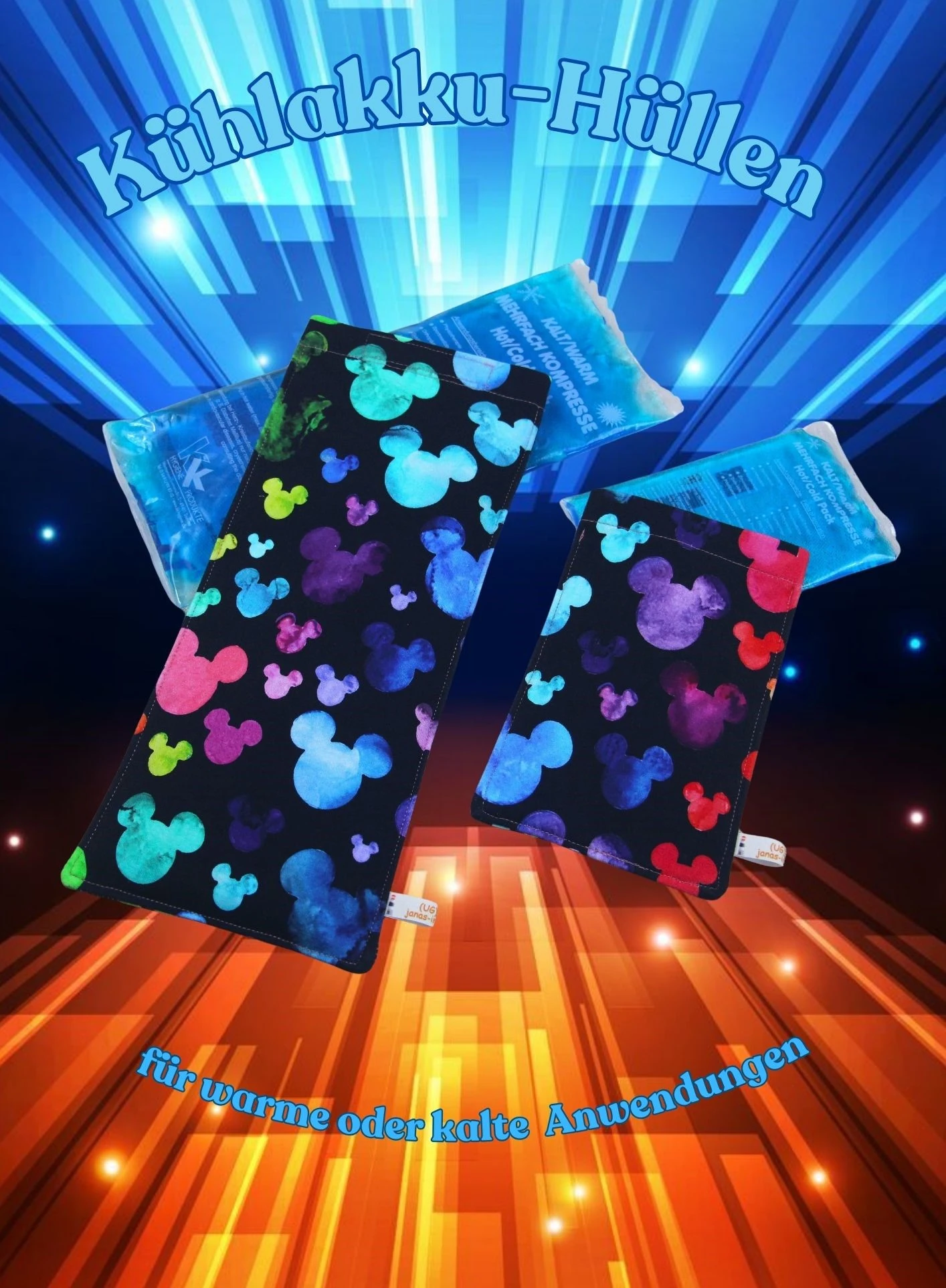 Schutzhülle für Kühl Akku, Regenbogenmaus, 2 Größen