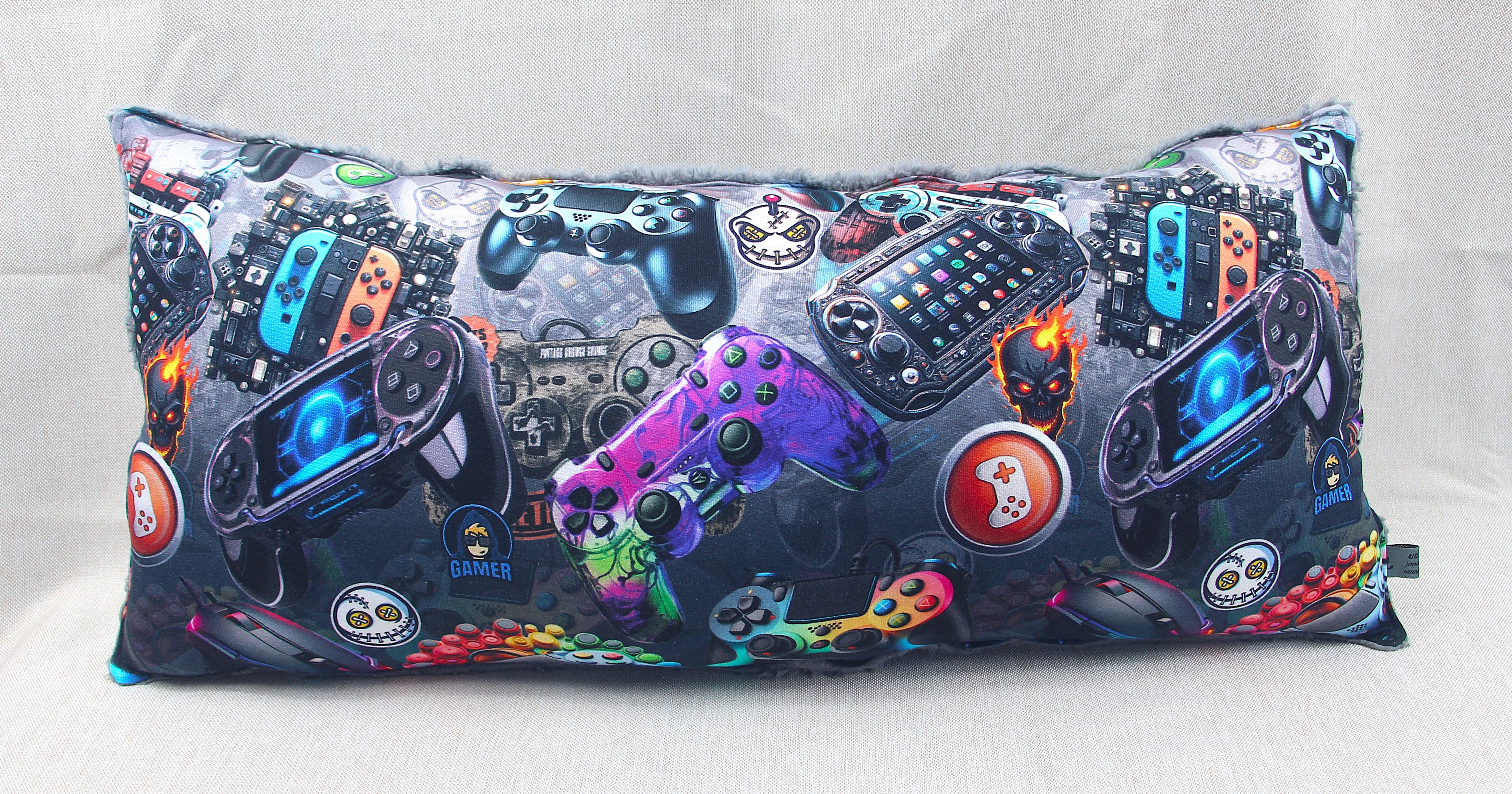 Kuschelkissen, Gamer, Zocker, grau, 60x30cm