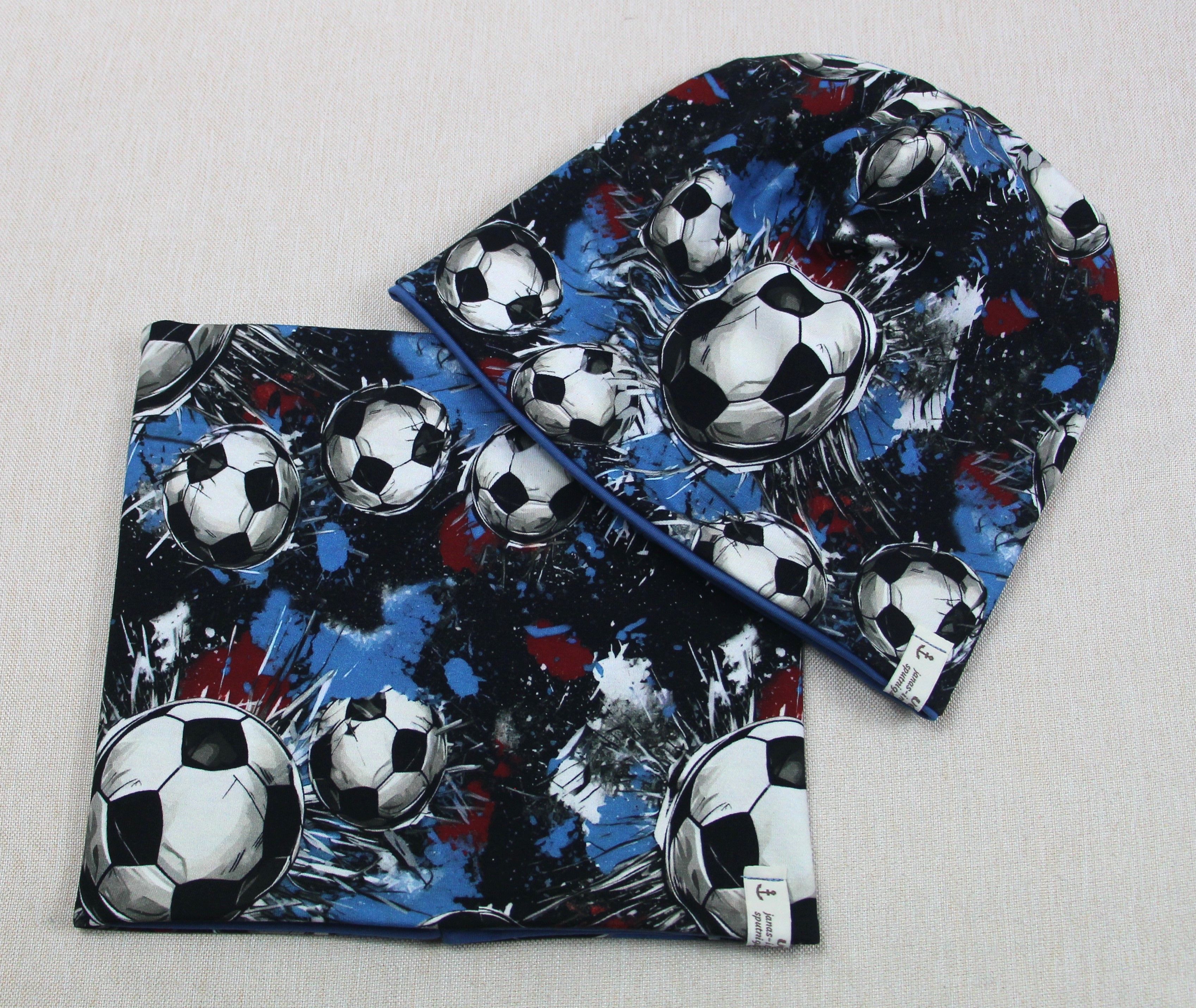 Beanie-Set, Fußball, blau