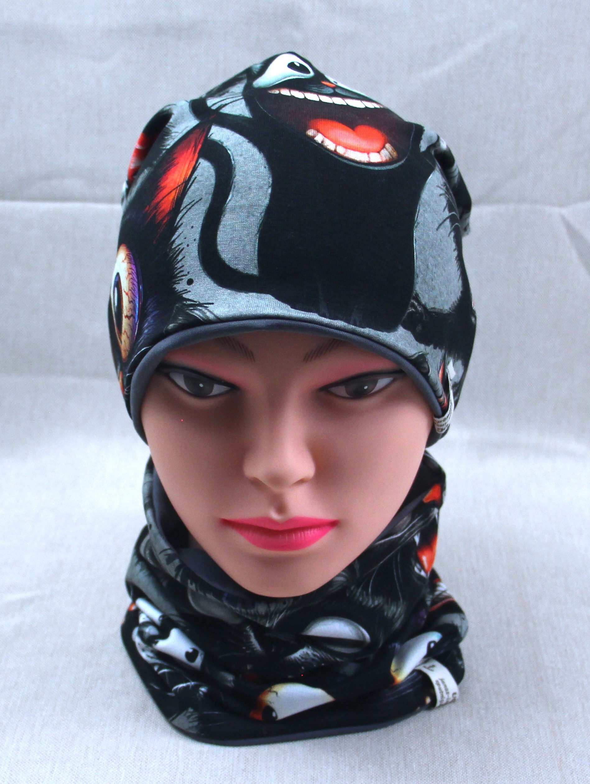 Beanie-Set, verdrehte Katzen