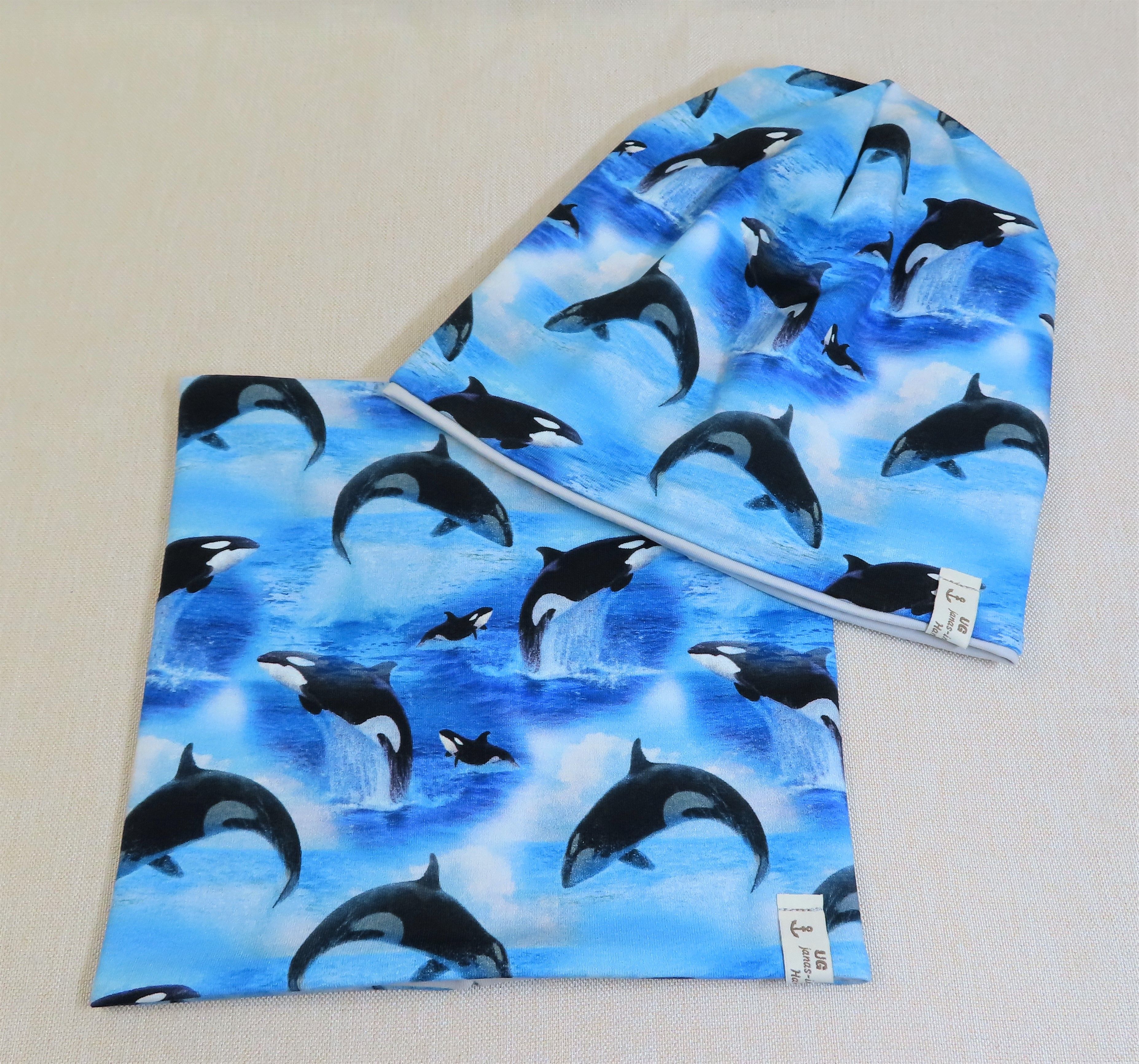 Beanie-Set, Orca-Wal, maritim