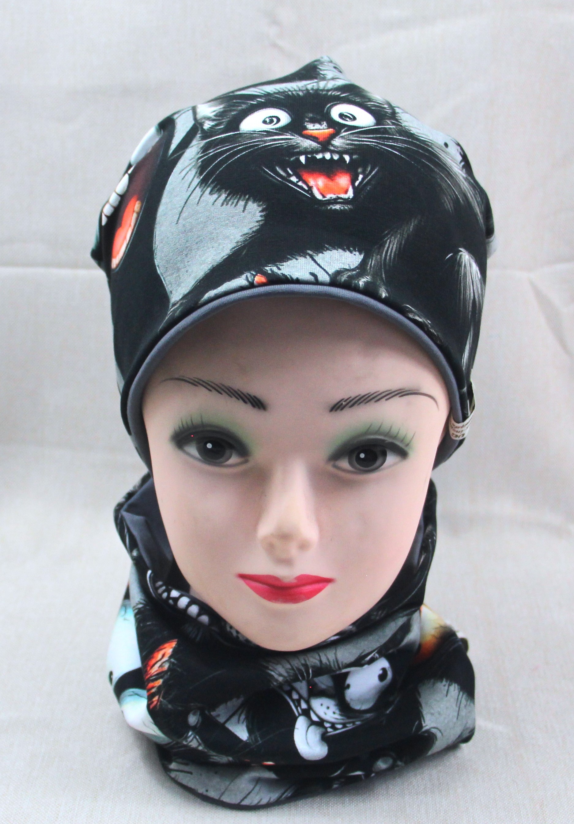 Beanie-Set, Chemomütze, verdrehte Katzen