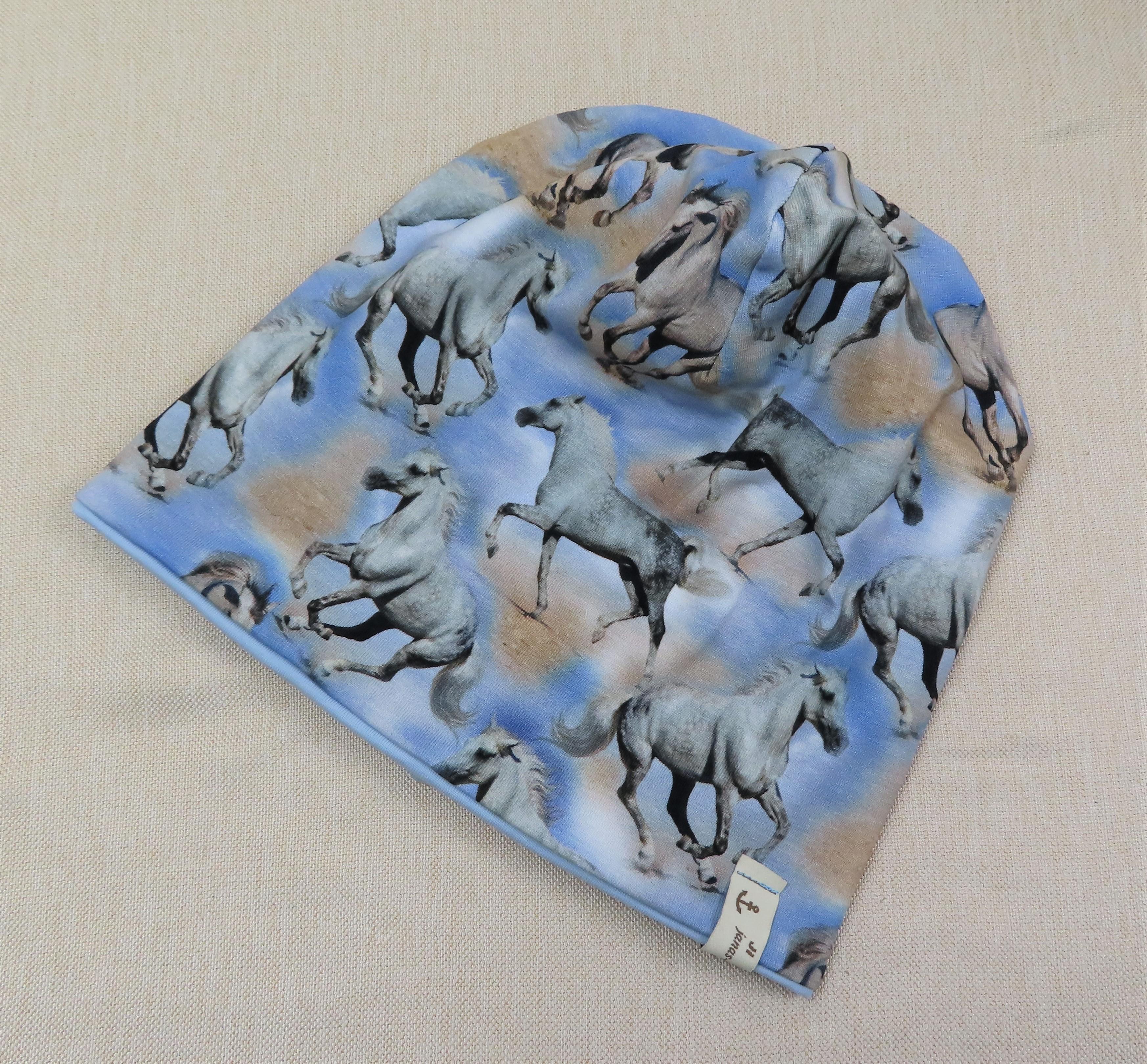 Beanie, Mütze, Pferde, blau