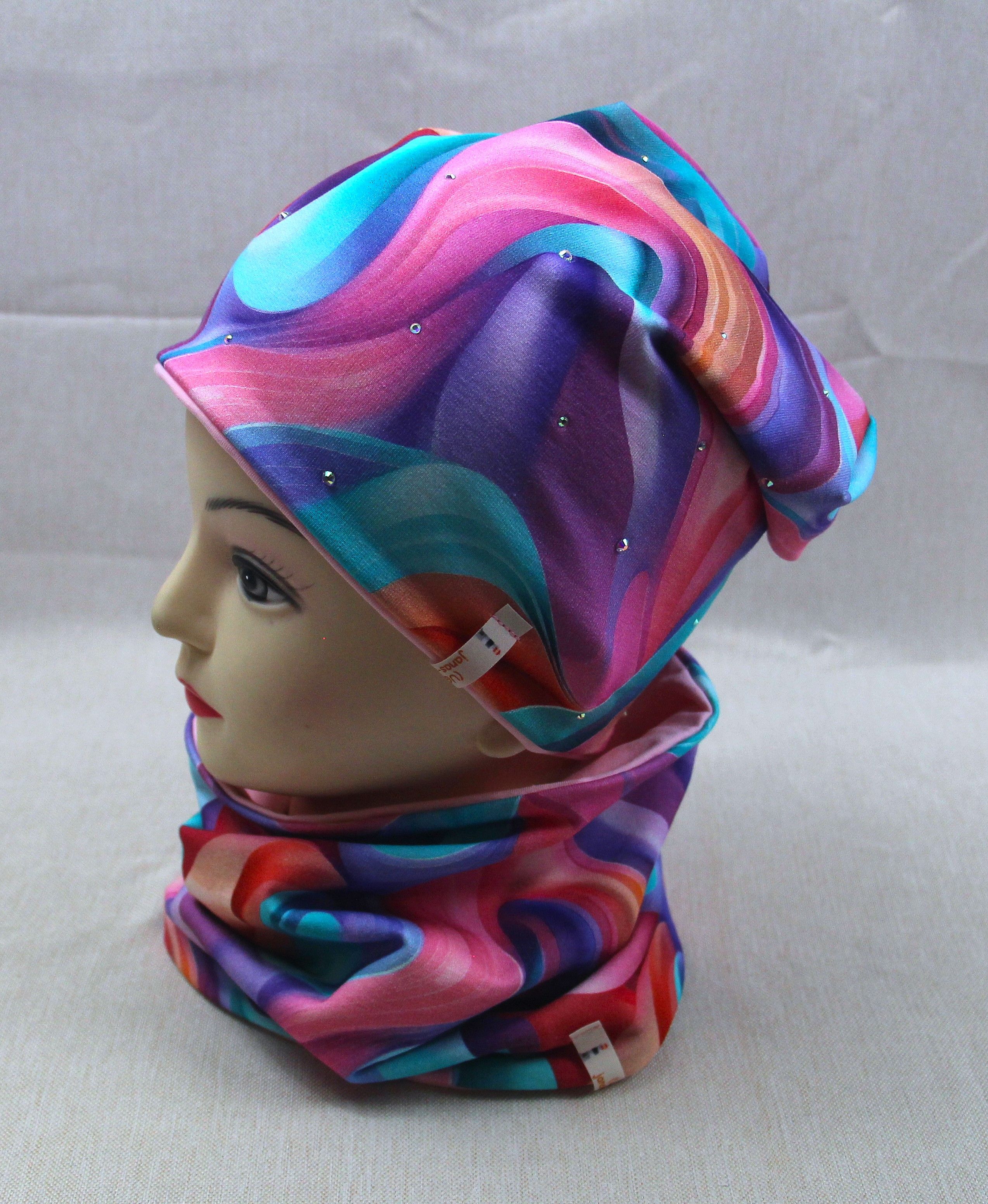 Glitzer-Beanie-Set, Regenbogen-Wellen