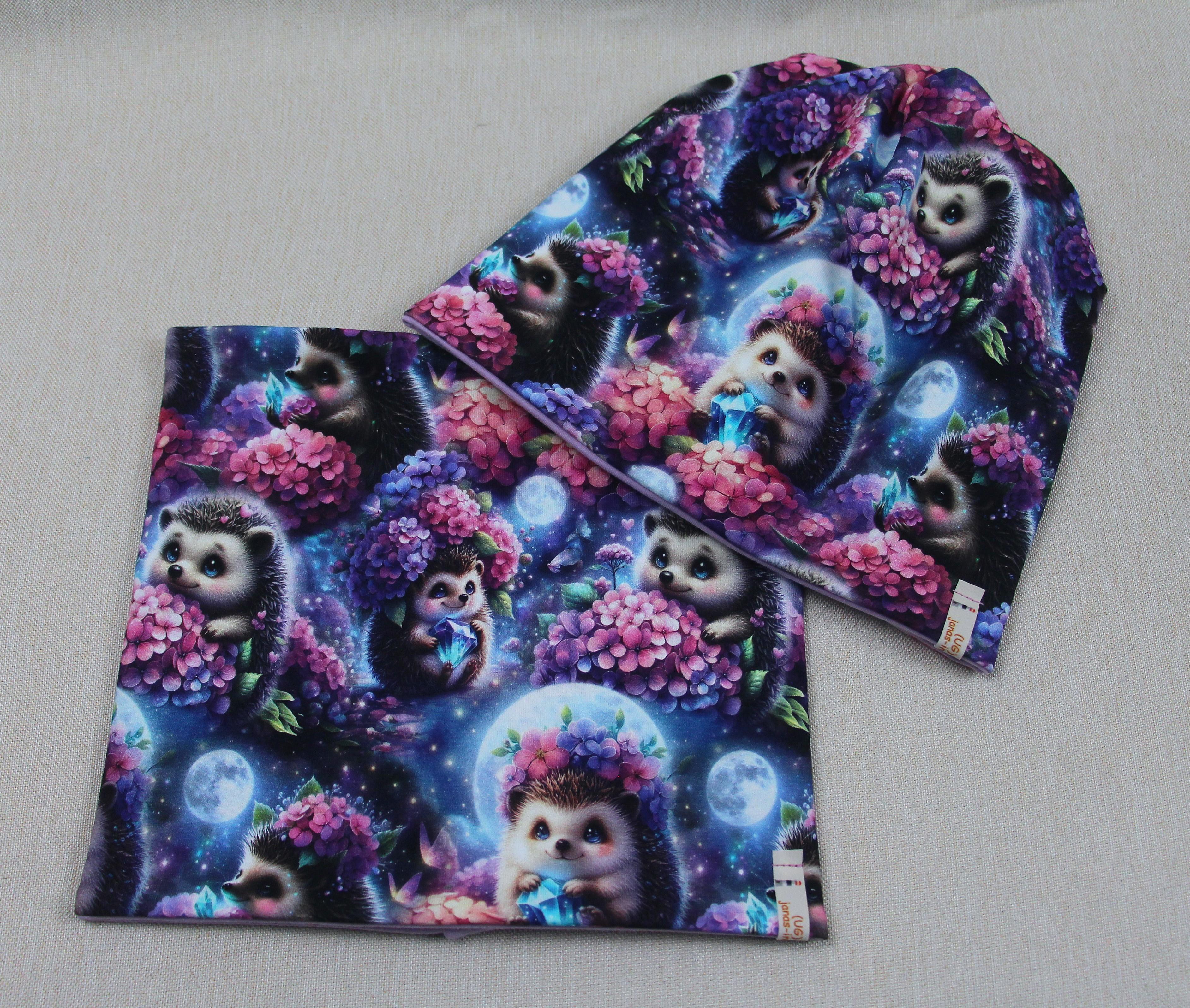 Beanie-Set, Igel mit Blumen