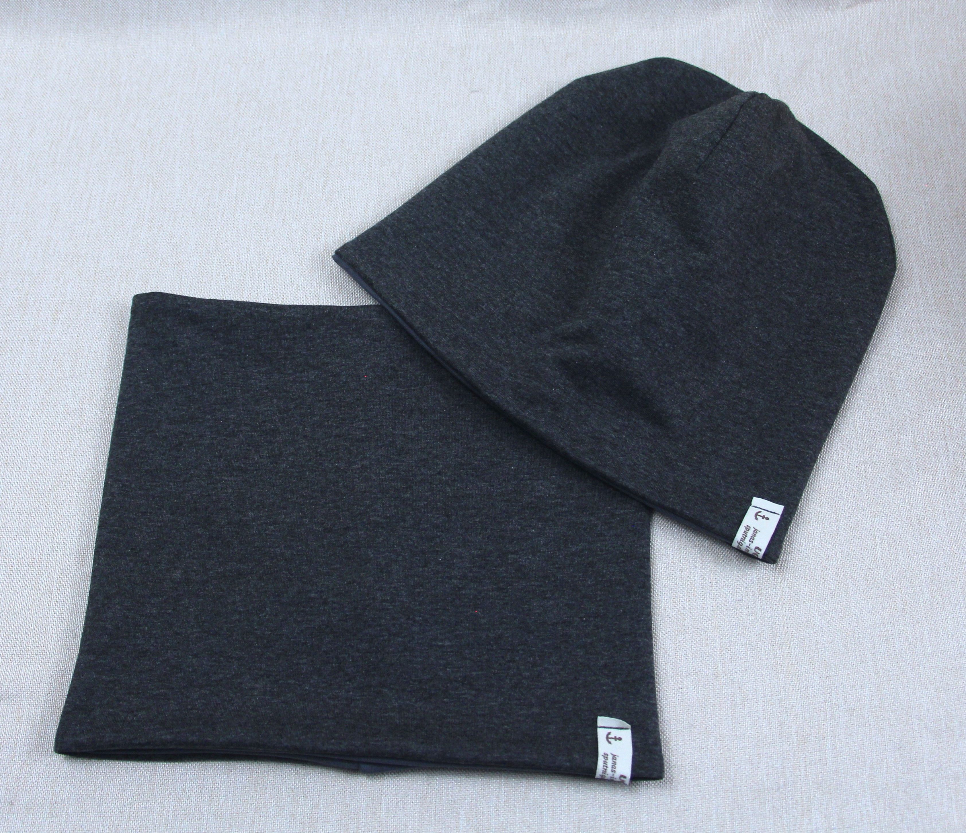 Beanie-Set, Chemomütze, dunkelgrau-meliert