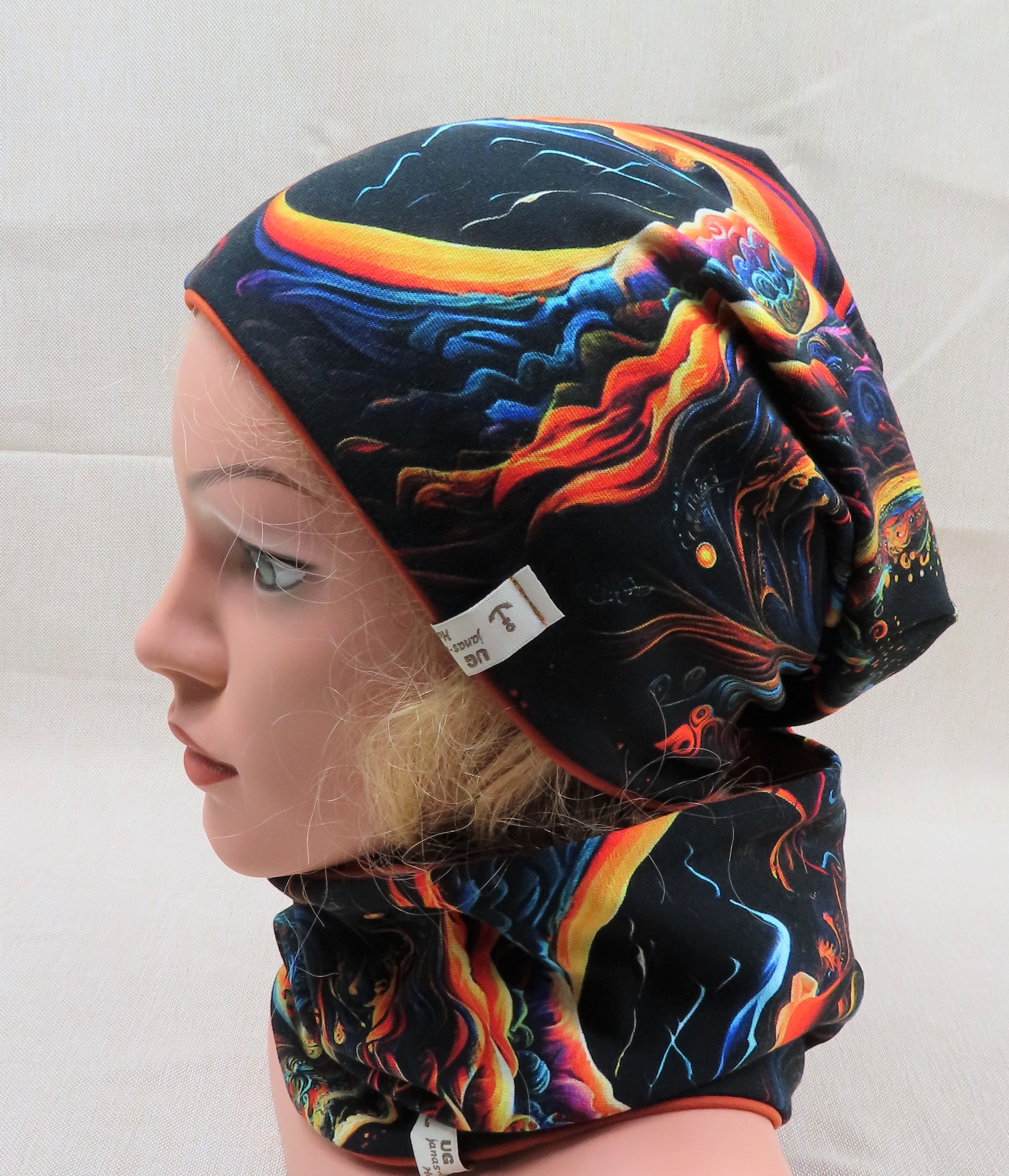 Beanie-Set, Chemomütze, fire fractal