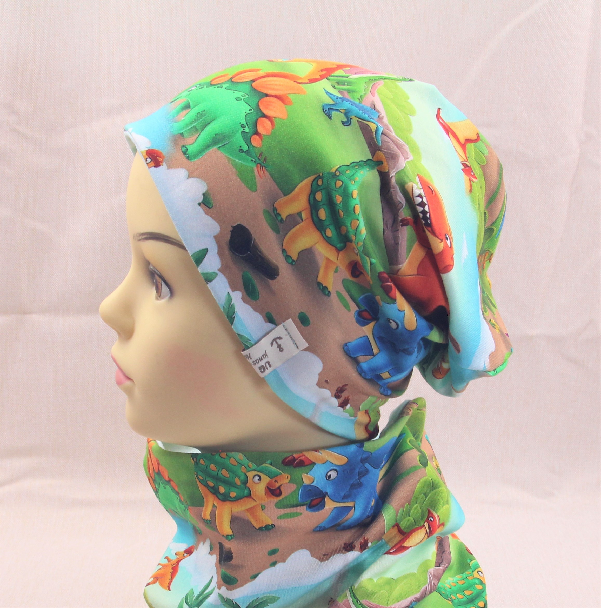 Beanie-Set, fröhliche Dinos