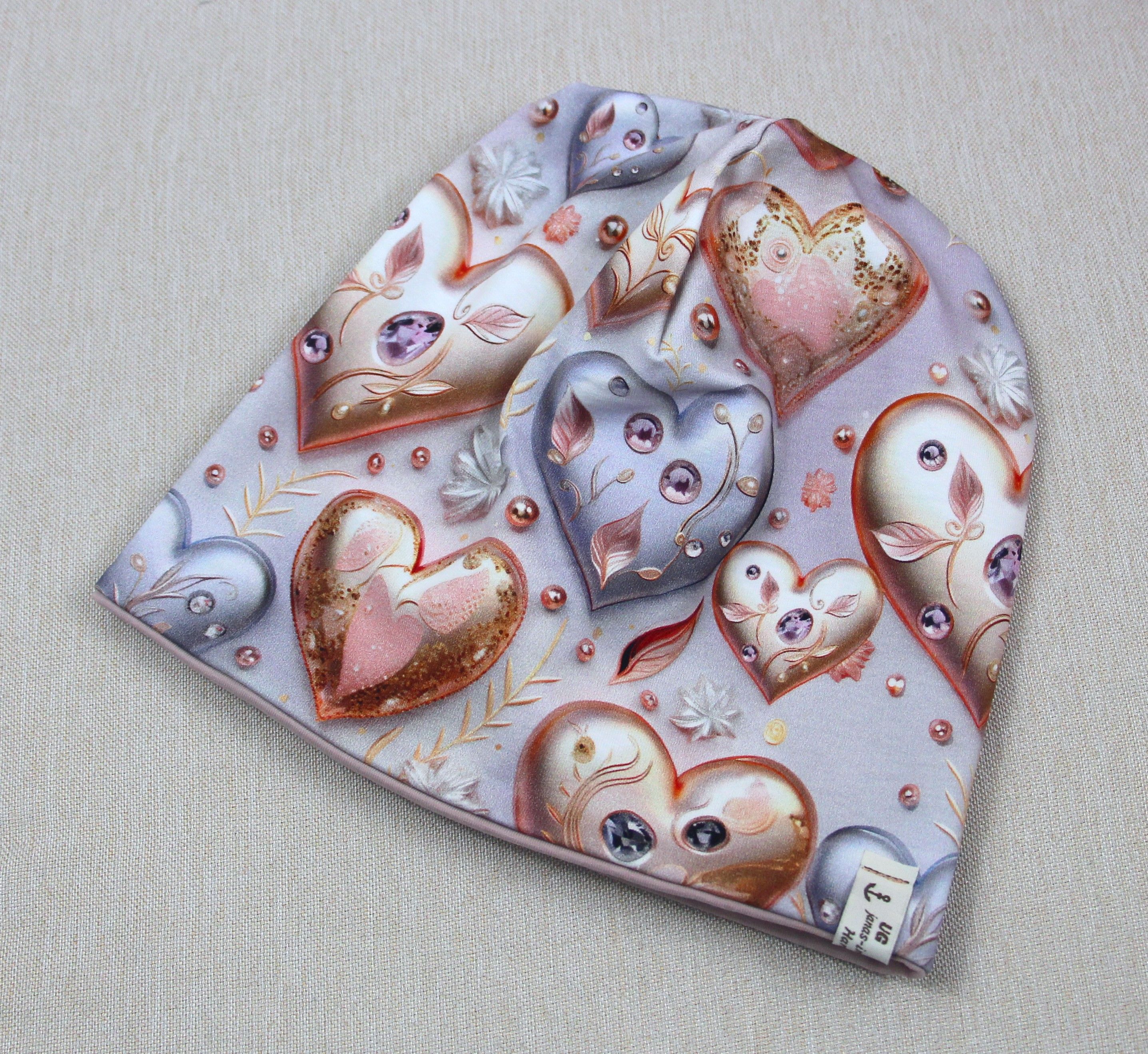 Beanie-Set, Herzen mit Perlen