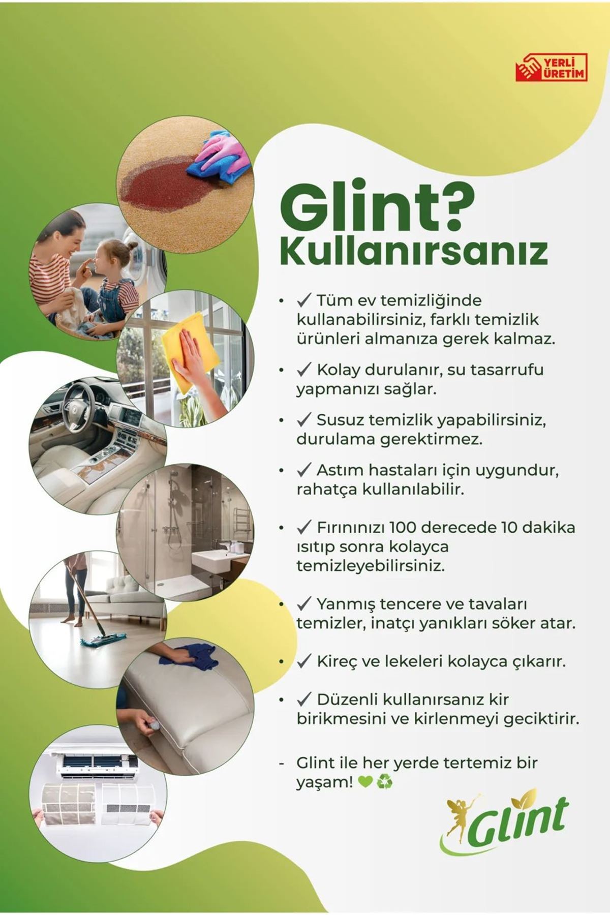 Glint %100 Bitkisel Çok Amaçlı Temizleyici Vegan Leke Çıkarıcı - Yağ Çözücü - 1L