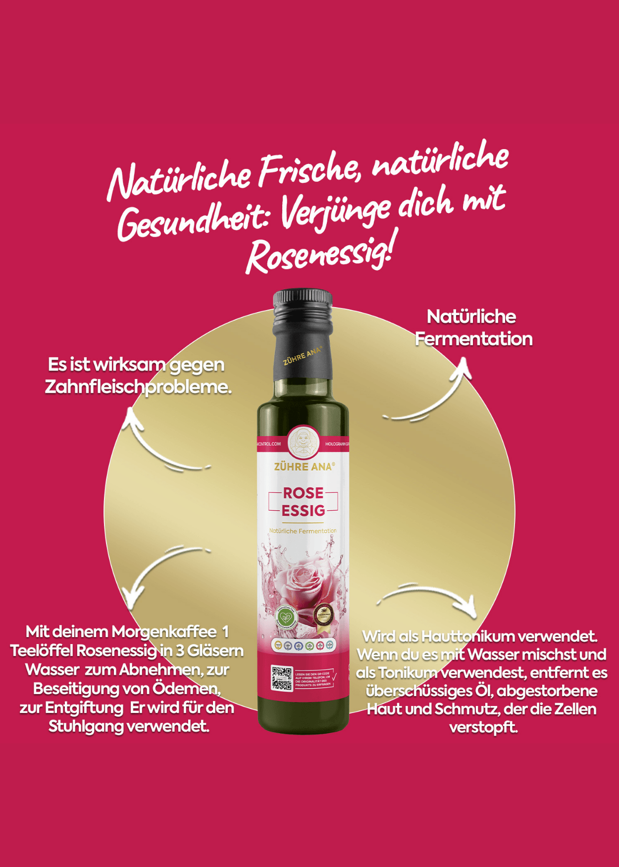 Zühre Ana Rosenessig Natürliche Fermentation (Gül Sirkesi) 500ml