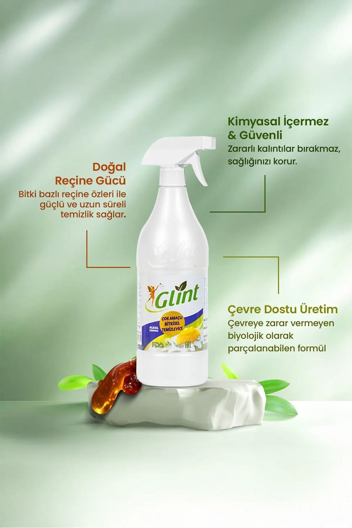 Glint %100 Bitkisel Çok Amaçlı Temizleyici Vegan Leke Çıkarıcı - Yağ Çözücü - 1L