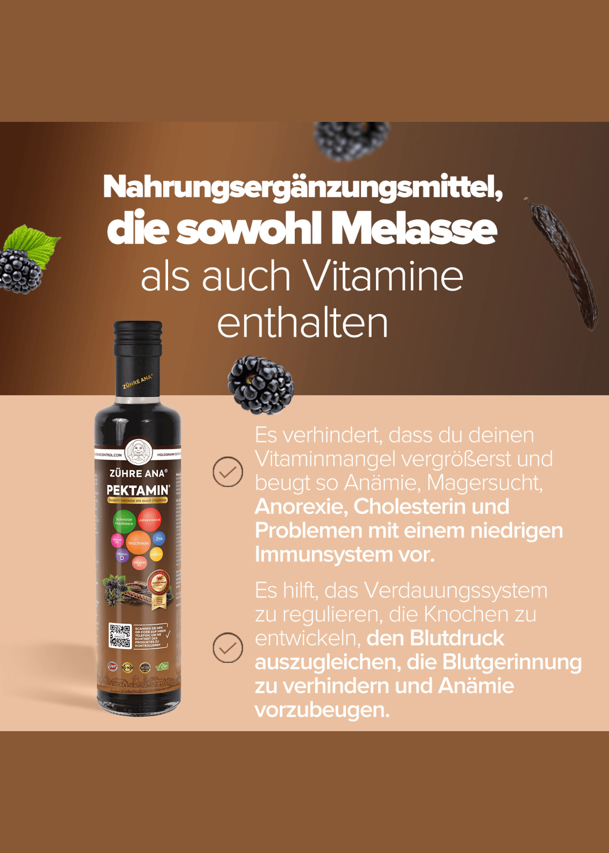 Zühre Ana Pektamin Sirup – Nahrungsergänzungsmittel mit Melasse und Vitaminen (Pektamin Pekmez) 250ml