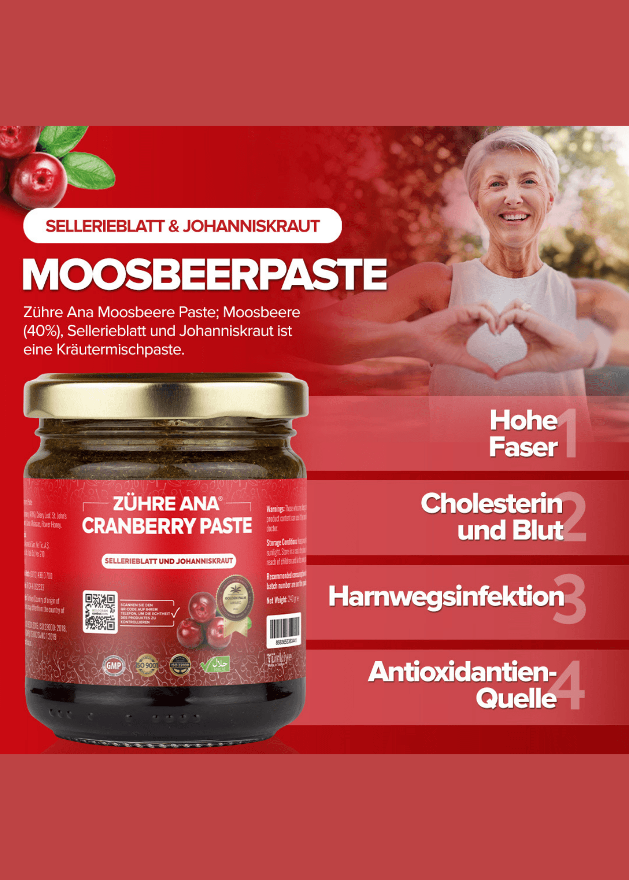 Zühre Ana Cranberry Paste – Gesundheit der Knochen, Harnwege und des Immunsystem 240g