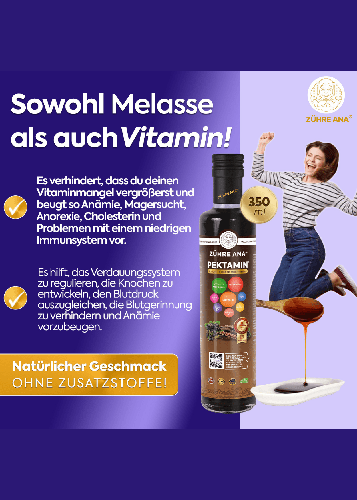 Zühre Ana Pektamin Sirup – Nahrungsergänzungsmittel mit Melasse und Vitaminen (Pektamin Pekmez) 250ml