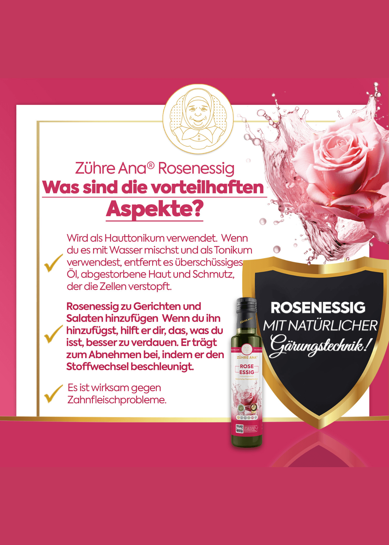 Zühre Ana Rosenessig Natürliche Fermentation (Gül Sirkesi) 500ml