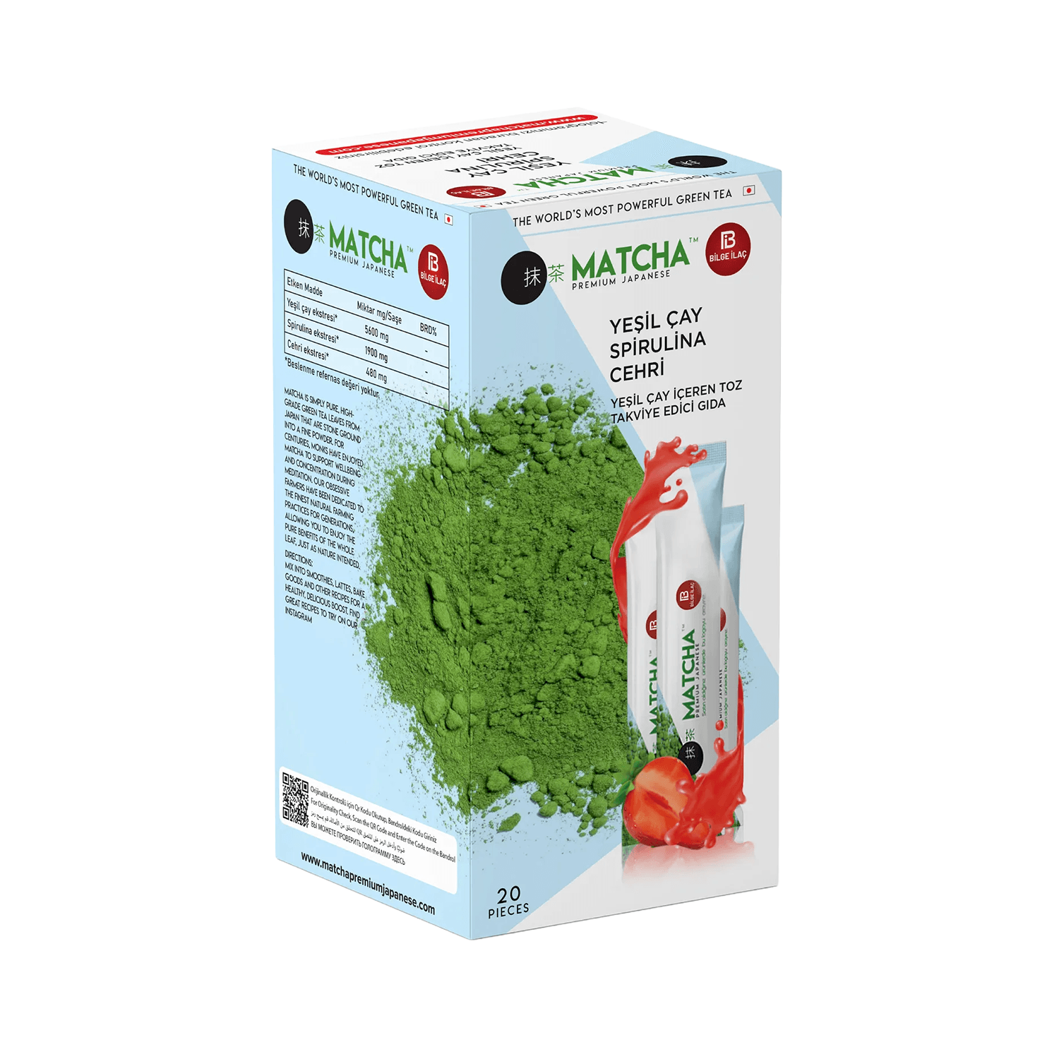 Matcha Grüner Tee mit Erdbeeraroma 20 Stück