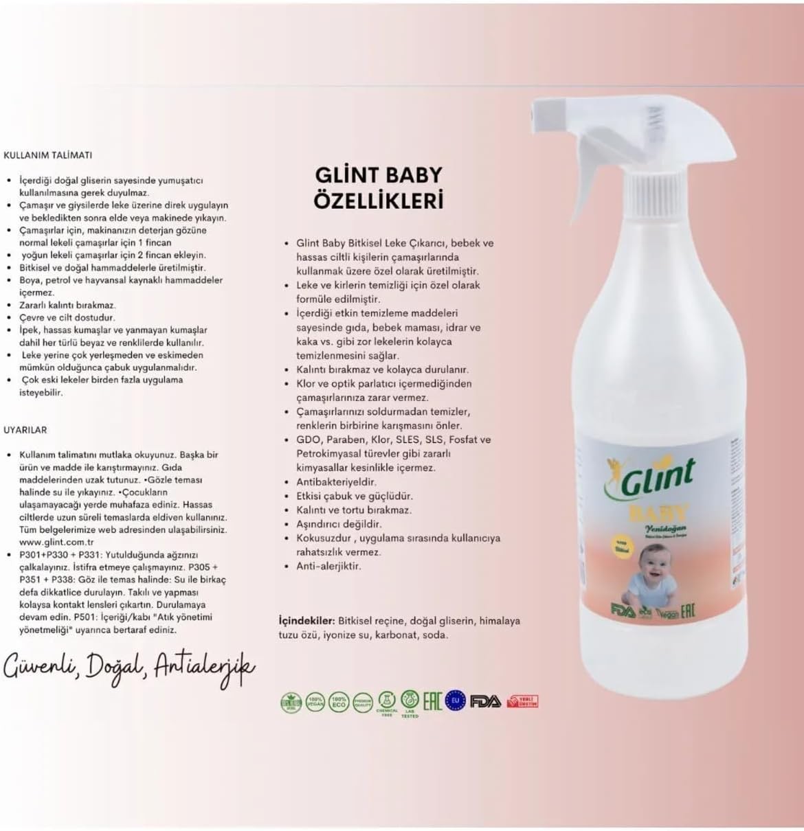 Glint %100 Bitkisel Çamaşır Leke Çıkarıcı Bebek Genel Temizleyici 1L