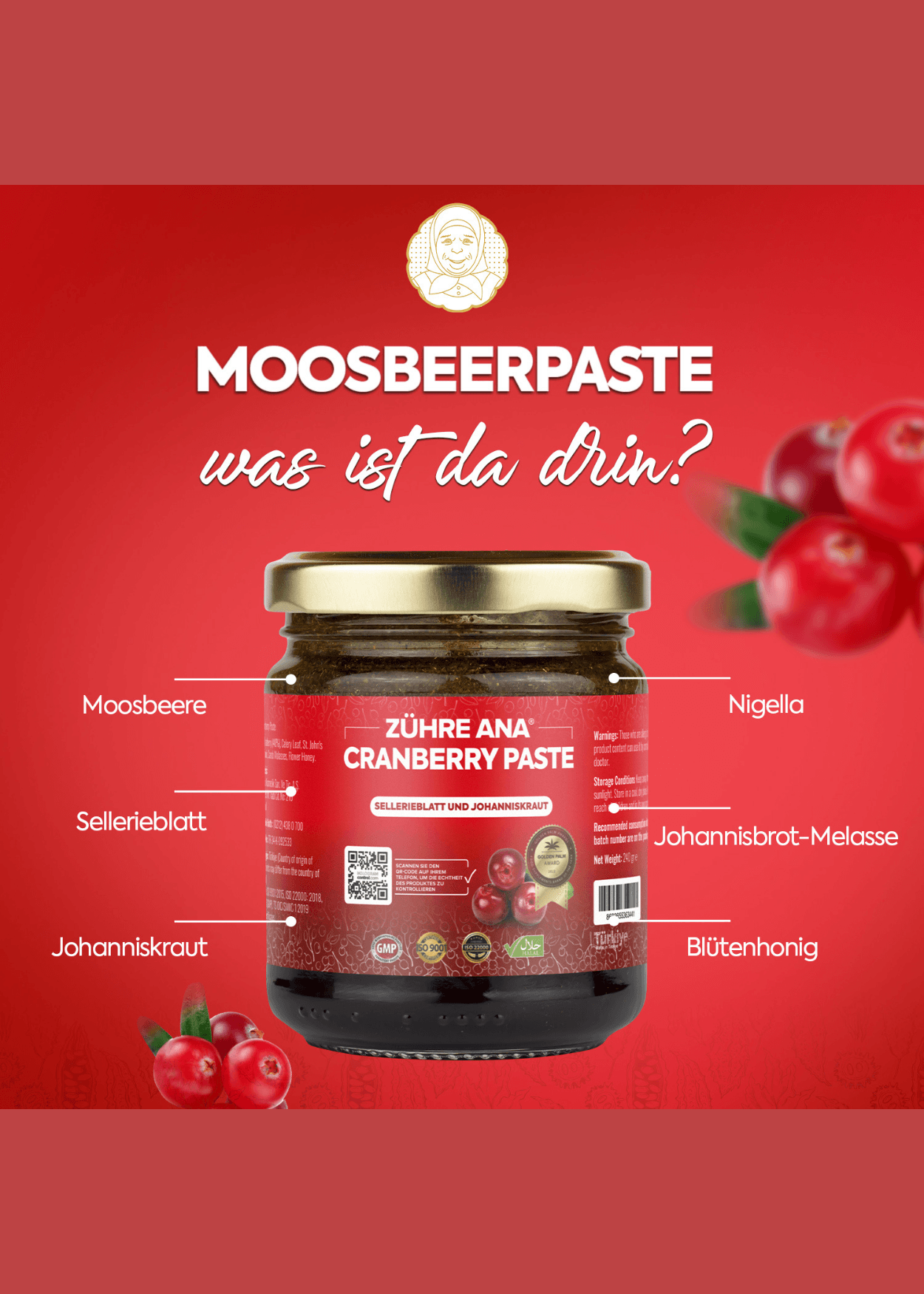 Zühre Ana Cranberry Paste – Gesundheit der Knochen, Harnwege und des Immunsystem 240g