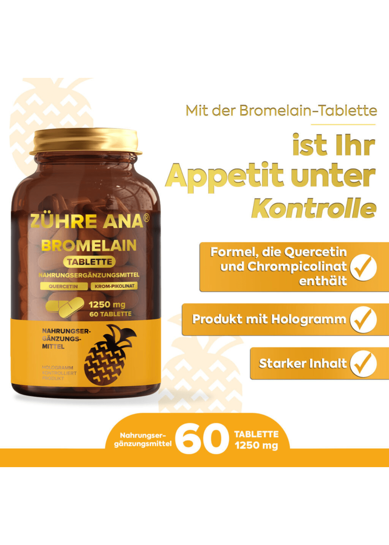 Zühre Ana Bromelain Kapseln 1250 mg 60 Kapseln mit Ananas-extrakt