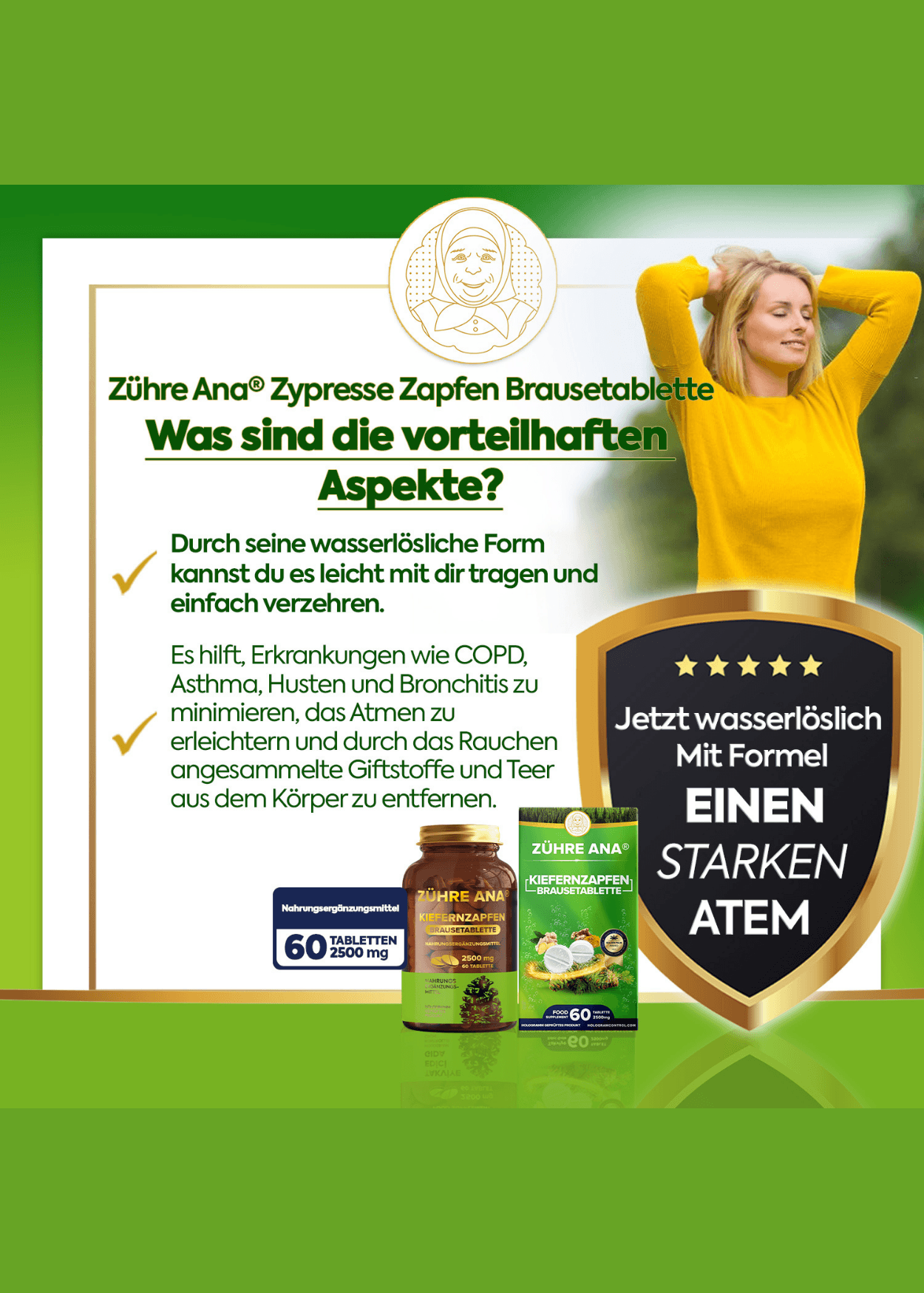 Zühre Ana Servi-Kegel Brausetabletten (Servi-Kozalağı-Efferveszent) 2500 mg – 60 Tabletten