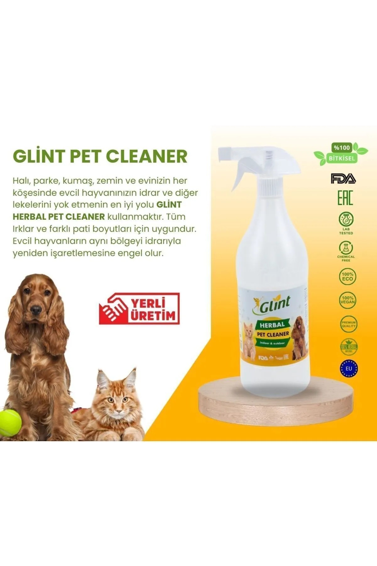 Glint %100 Bitkisel Kedi Köpek Mama Kabı Temizleyici 1L