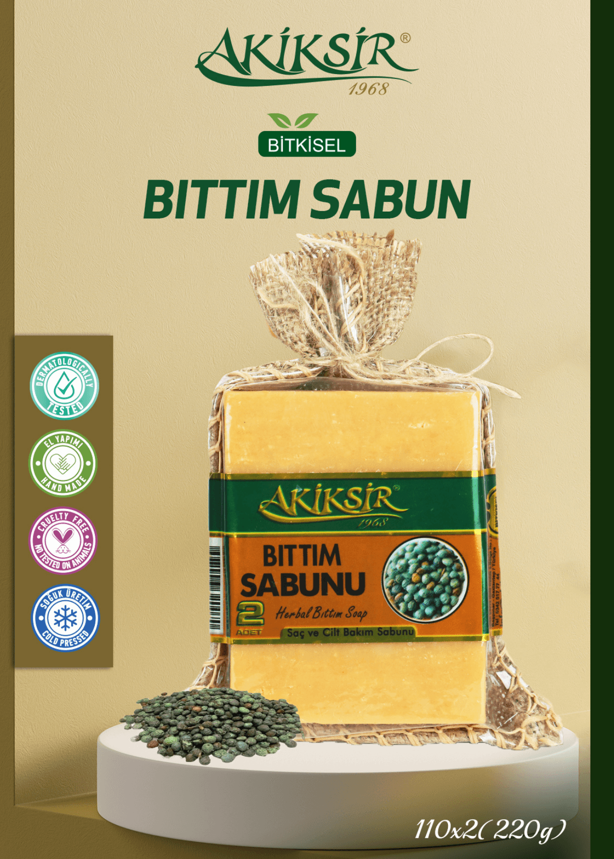 Bıttım (Menengiç) Öl Pflanzliche Seife – 2 Stück 220g